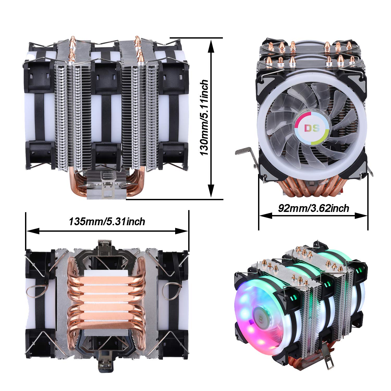6-Heat Pipe 90mm PWM RGB CPU Cooler with 3-Pack RGB Fans - Compatible with Intel LGA 1366/1155/1156/2011/1200 & AMD AM4 Sockets - High Performance Air Cooler for Gaming PC, Workstation, and Overclocking