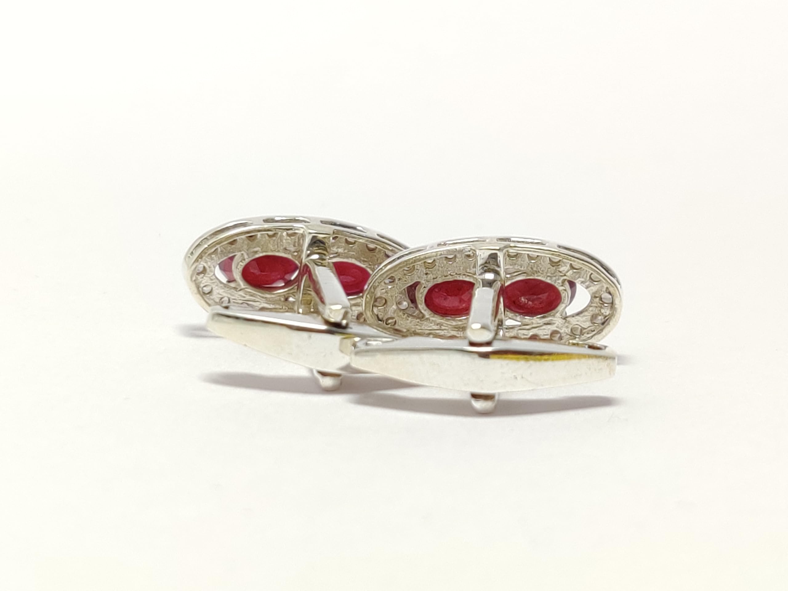 Natural Ruby & Diamond Cufflinks for Men - Sterling Silver Wedding Cufflinks, Groomsmen Gifts, Father's Day Present - Perfect for Formal Events, Business Attire & Special Occasions