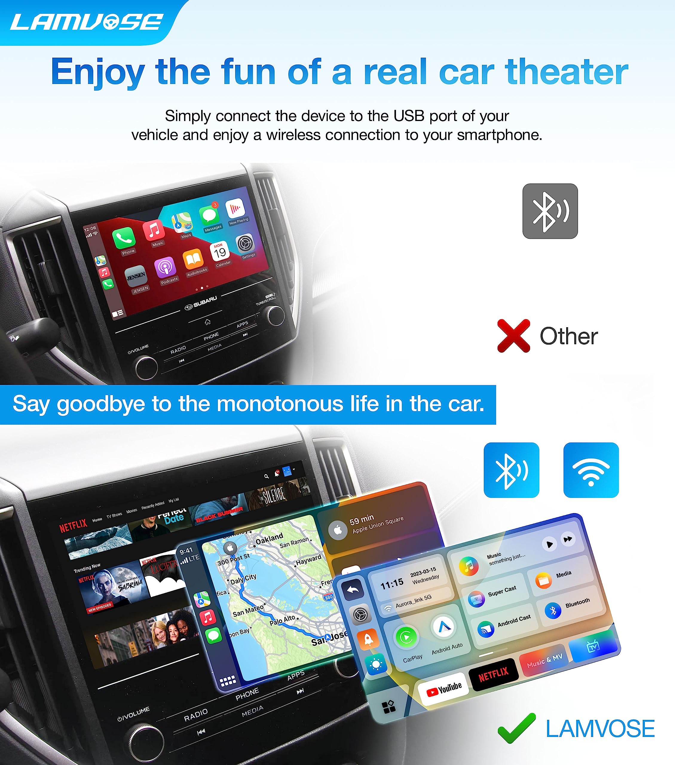 Wireless CarPlay Adapter 2025 - Magic Box 2.0 AI Box for Factory Wired Cars (2015+) | Supports Netflix, YouTube, TikTok, Disney+, Hulu | Seamless Apple CarPlay & Android Auto | Perfect for Road Trips, Commuting & In-Car Entertainment