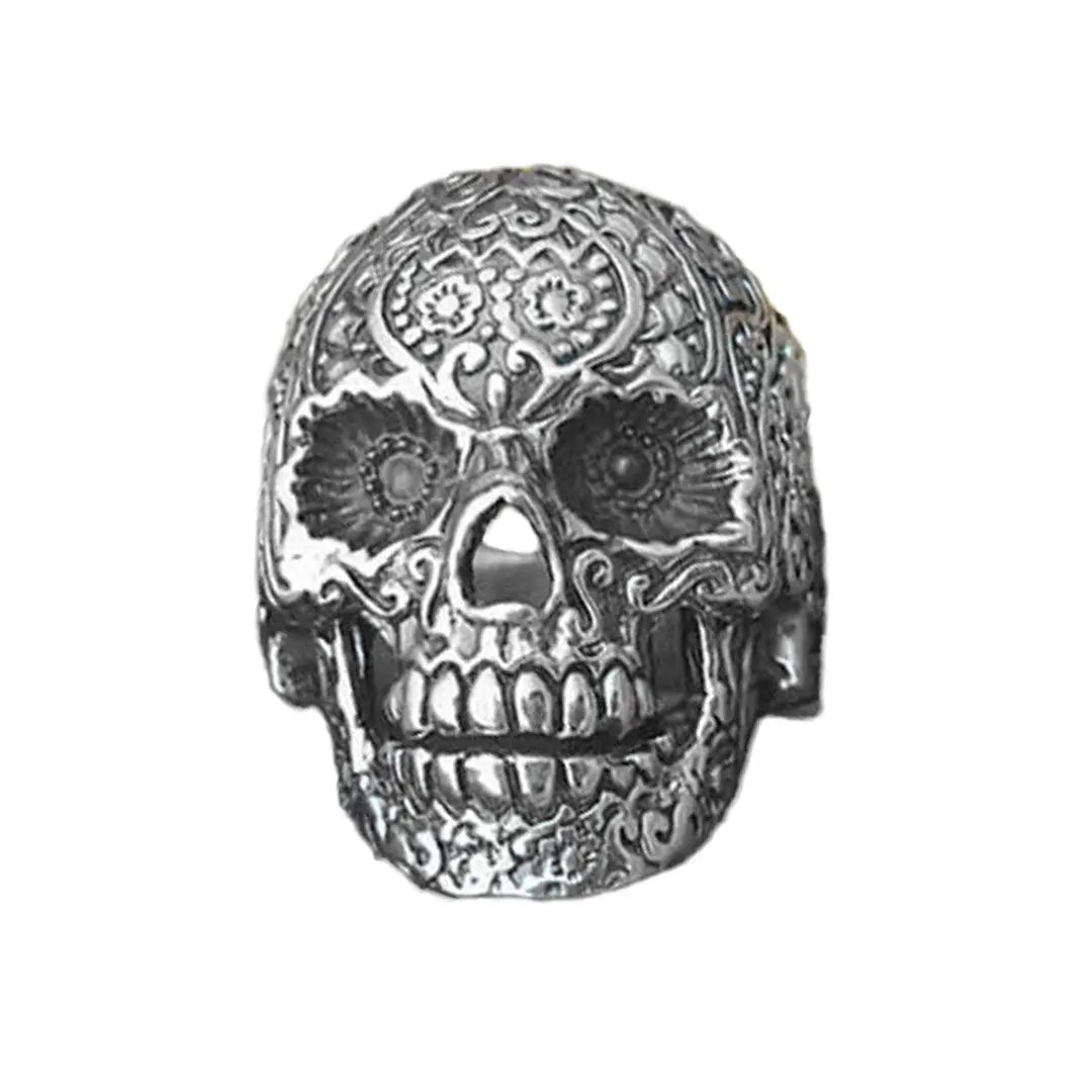 GoSteel Men's Sugar Skull Ring - Gothic Punk Jewelry for Men, Stainless Steel Skeleton Hand Design, Adjustable Size, Perfect for Halloween, Day of the Dead, Rock Concerts & Alternative Fashion