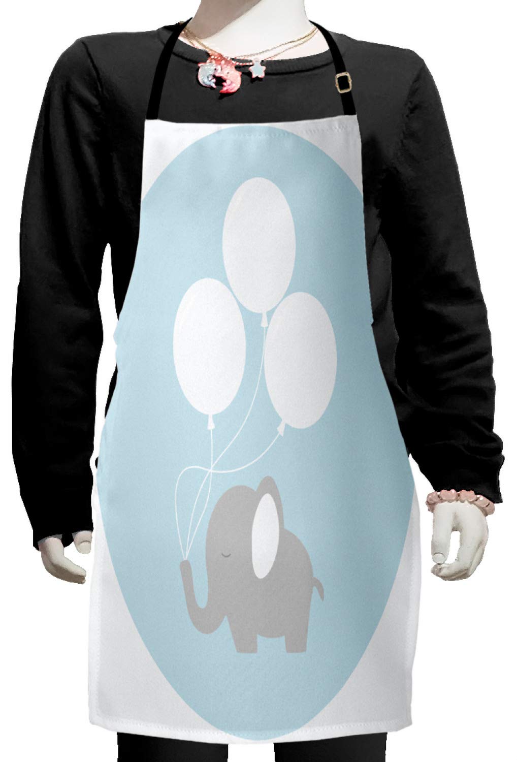 Ambesonne Animal Cartoon Apron - Adjustable Bib Apron for Baking, Painting & Cooking - Funny Little with Big Balloons Design - Small Size in Pale Blue White Mauve - Perfect for Home Chefs, Artists & DIY Enthusiasts