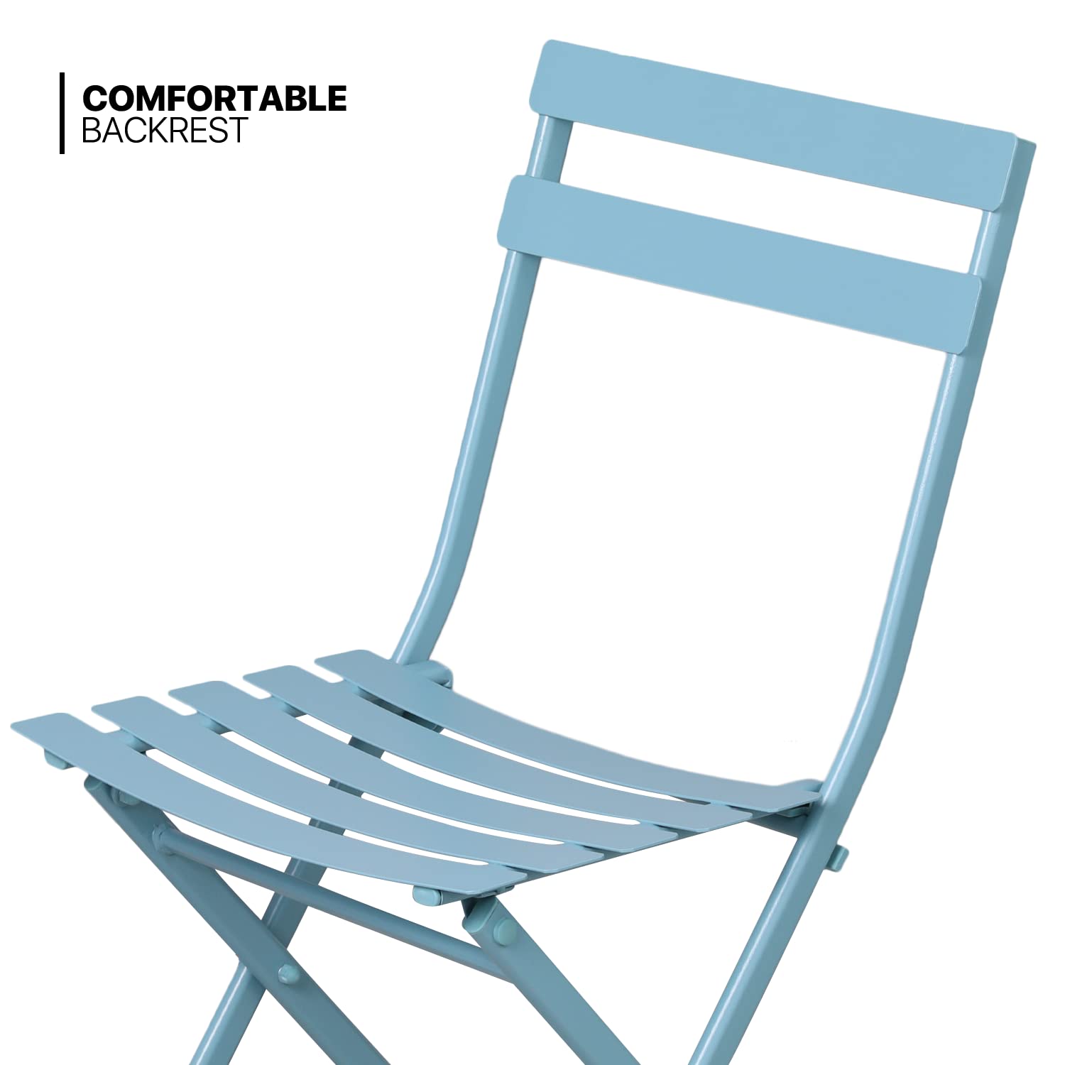 MoNiBloom 3-Piece Outdoor Bistro Set - Foldable Metal Patio Furniture with Round Table & Chairs for Porch, Yard, Balcony, Garden - Blue | Perfect for Small Spaces, Coffee Breaks & Outdoor Dining