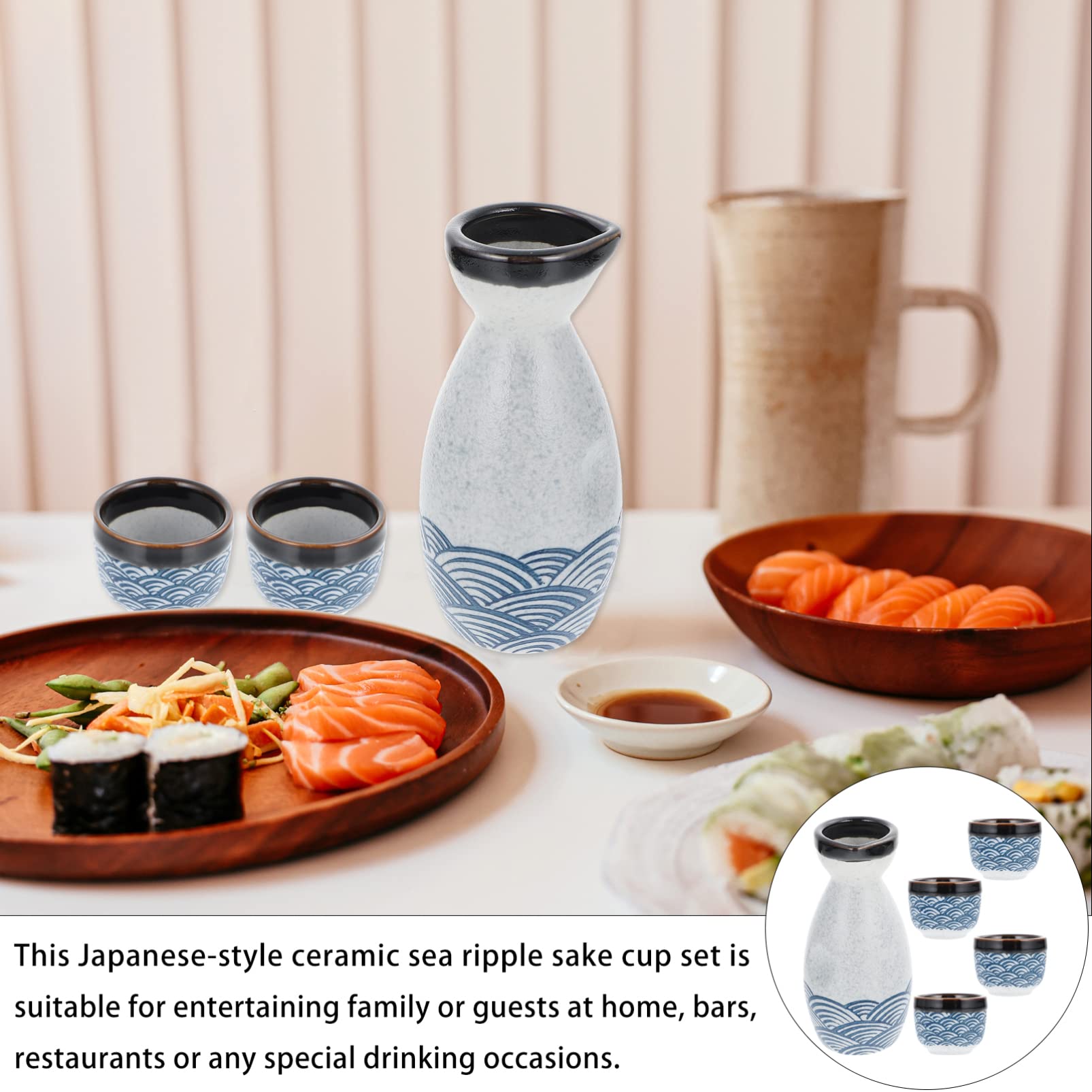 DOITOOL Traditional Japanese Sake Set - Ceramic Sake Pot & 4 Cups - Authentic Japanese Drinking Vessels for Sake, Tea, or Cocktails - Perfect for Home Entertaining, Japanese Culture Lovers & Unique Gift Giving (Blue)