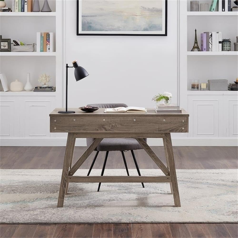 Allora 2-Drawer Small Transitional Wood Space Desk in Gray Wash - Compact Home Office Desk for Small Spaces, Dorm Room, Bedroom & Study Area