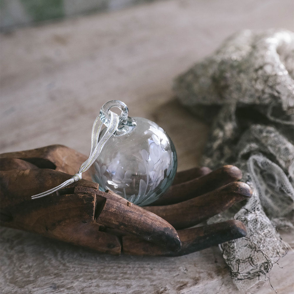 Handmade Blown Glass Christmas Ornament with Etched Design - Small Holiday Decoration for Tree, Gift, and Home Decor