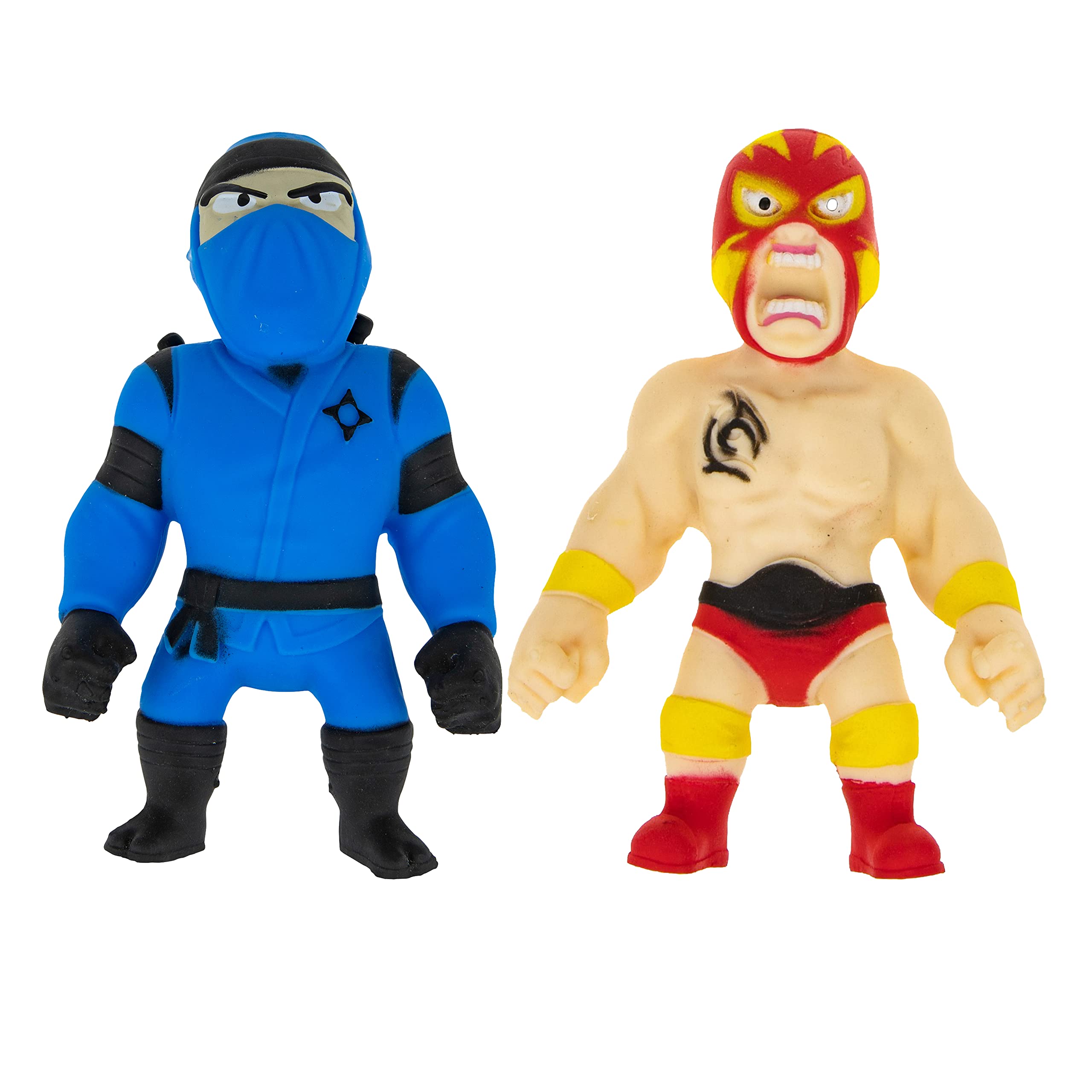 Monster Flex Stretchy Toys for Kids - Set of 2 Spooky Stretch Monsters - Sensory Fidget Stress Relief Toys for Boys and Girls - Perfect for Birthday Gifts, Party Favors & Classroom Rewards (Blue Ninja-Wrestler) - Great for Anxiety Relief, ADHD Focus & Playtime Fun