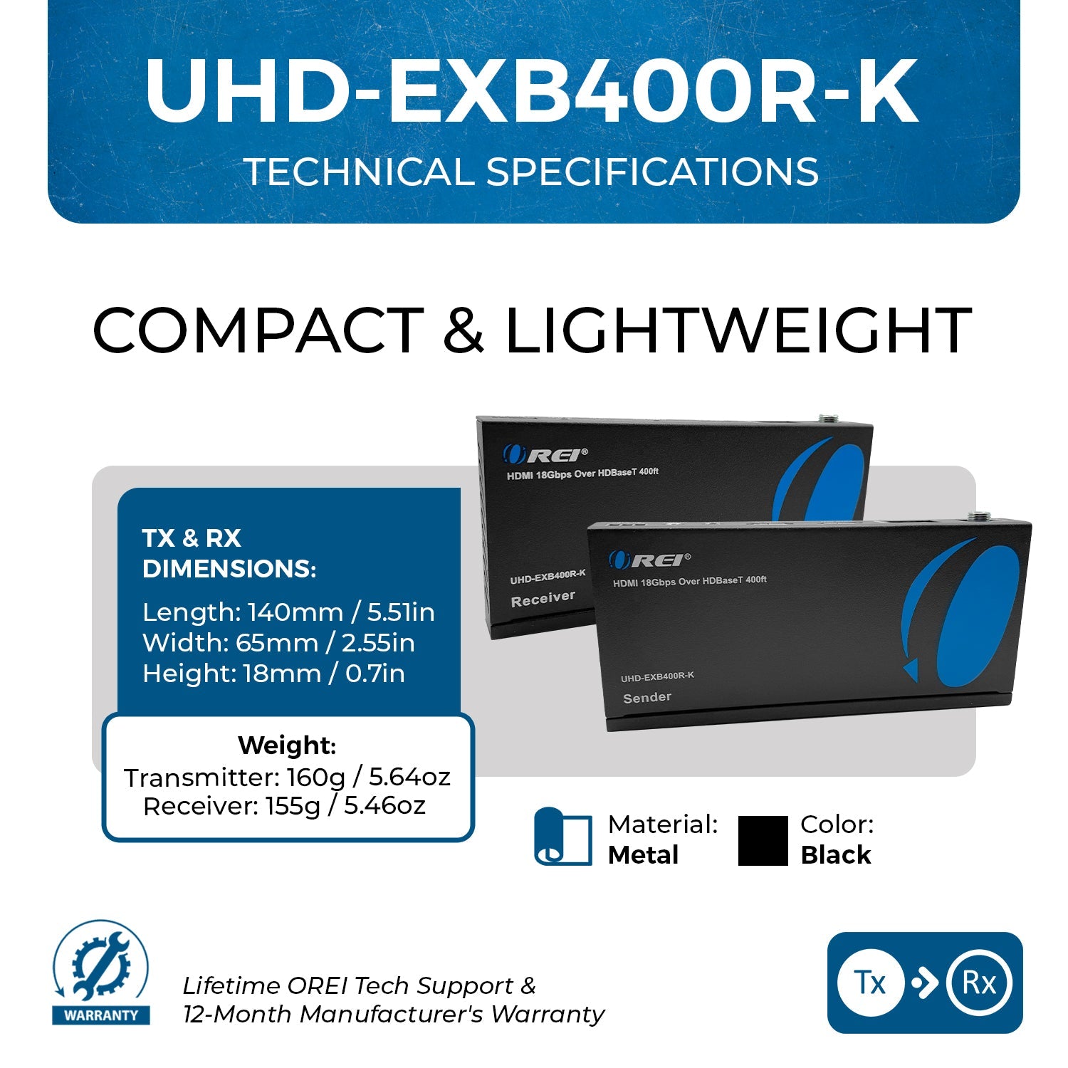4K HDMI Extender with HDBaseT Technology - 400ft Range over CAT6/7 Cable, IR Control & Loop Out (UHD EXB400R K) for Home Theater, Conference Room & Gaming Setup