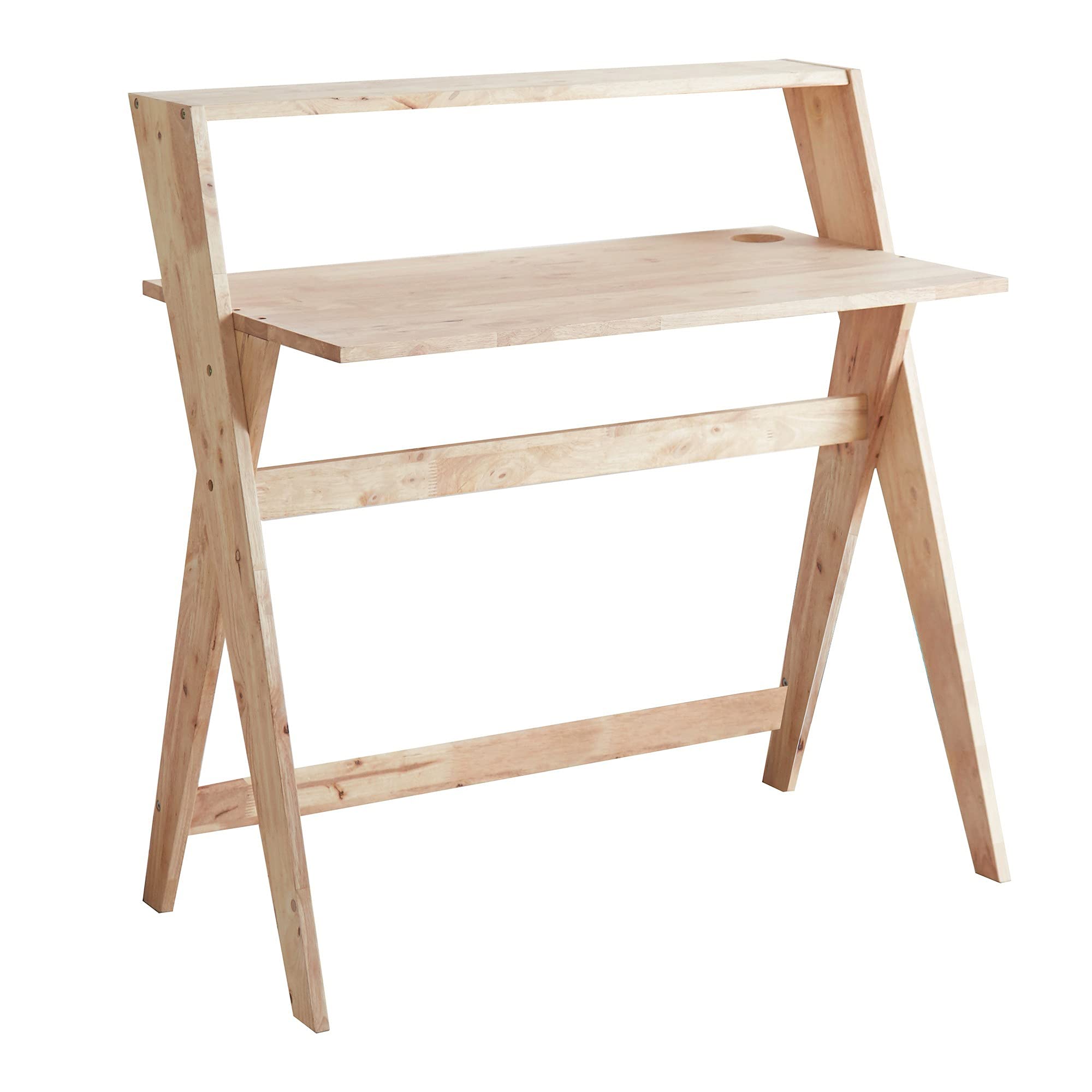 Benjara Solid Wood Study Desk with Criss Cross Legs - Rustic Brown Finish for Home Office, Dorm Room or Library Workspace