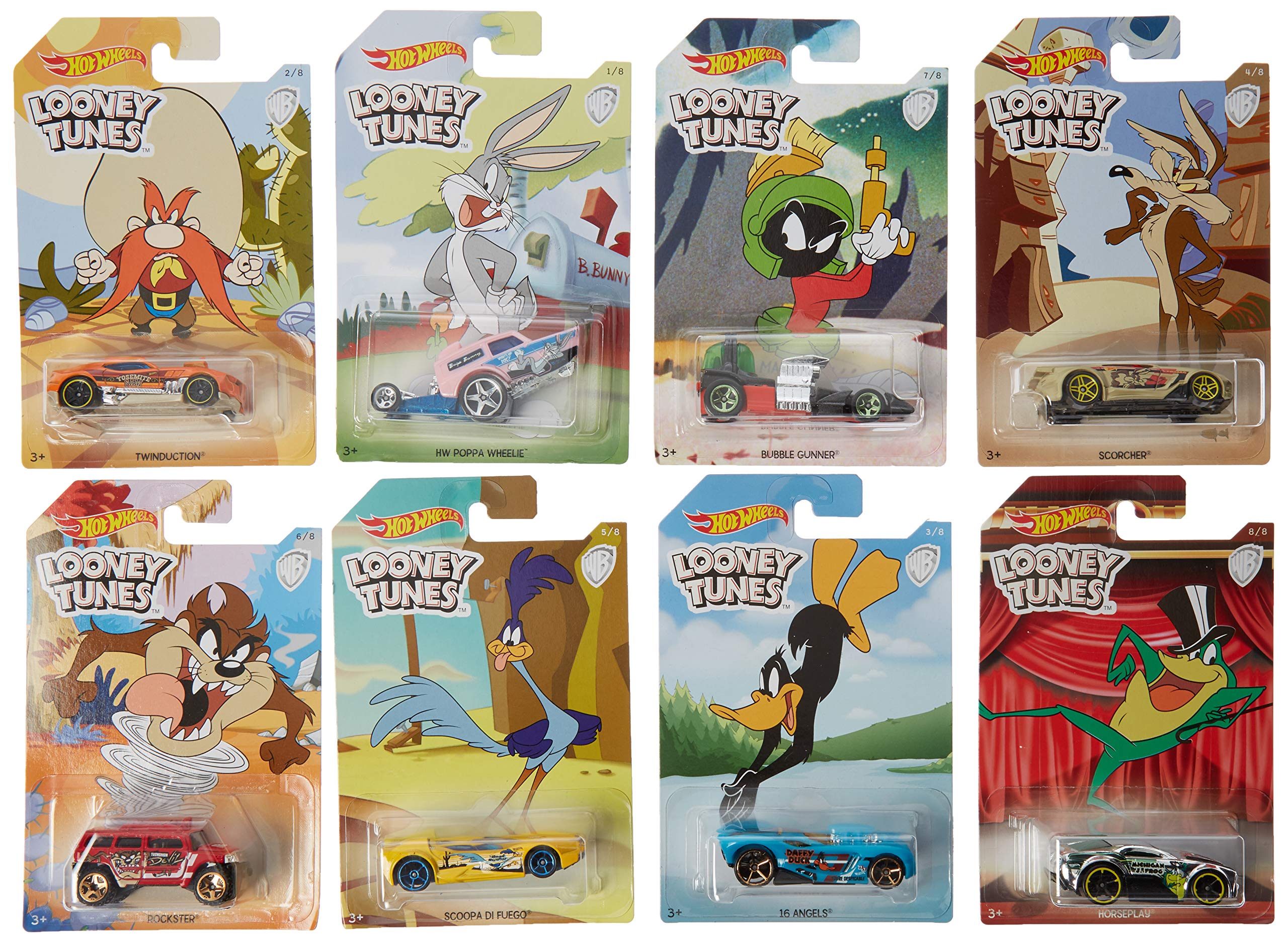 Hot Wheels 1:64 Scale Looney Tunes Die-Cast Car Assortment - 8-Piece Collectible Set (FKC68-999A) - Perfect for Kids Play, Display & Racing Tracks