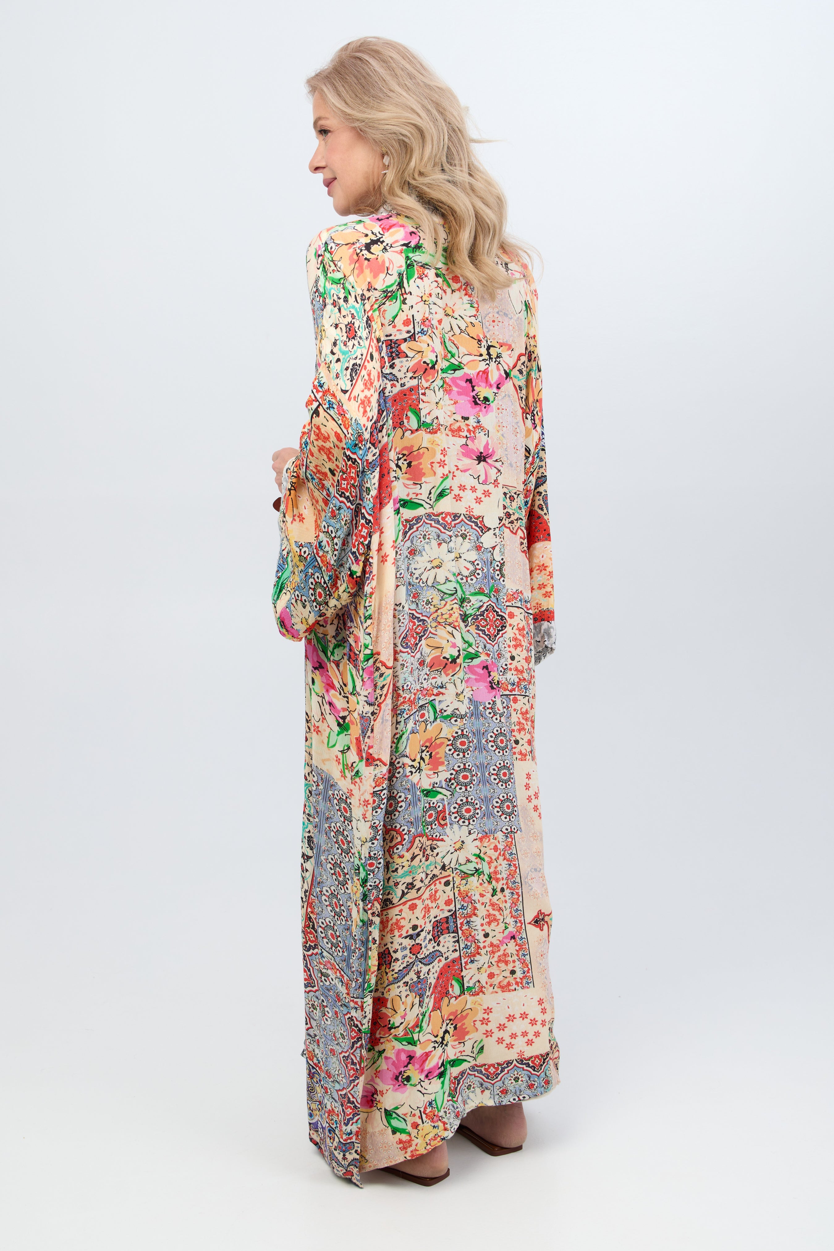 Elegant Mixed Floral Long Kimono Duster Cardigan - Boho Chic Loose Cover Up for Women - Perfect for Beach, Vacation & Summer Outfits