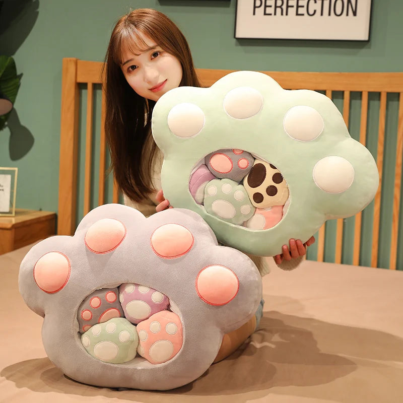 50x40 Cute Kawaii Cat Paw Plush Toy with 5 Mini Paws - Soft Stuffed Animal Pillow for Kids, Girls Gift - Perfect for Sofa Decor, Bedroom Cuddling & Stress Relief