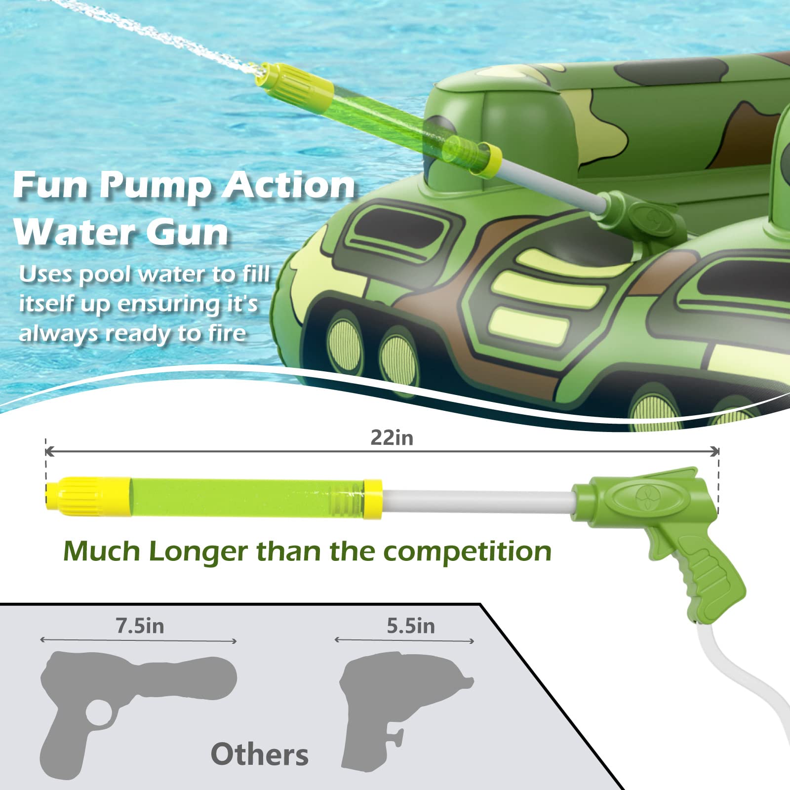 **Jasonwell Inflatable Tank Pool Float with Water Cannon - Fun Swimming & Lake Floats for Kids, Boys, Girls & Adults - Perfect for Beach Parties, Pool Toys & Summer Water Play**