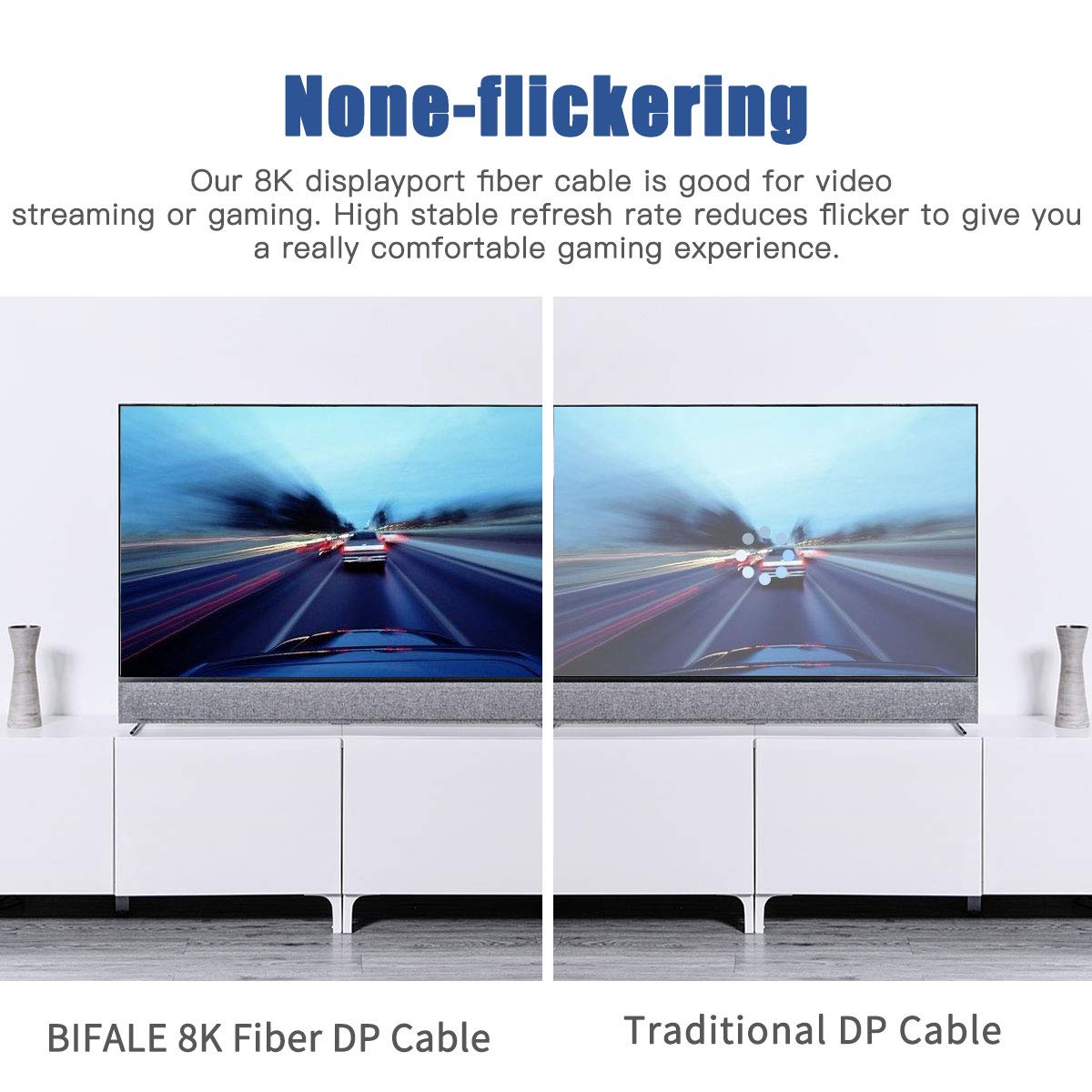 BIFALE DP Fiber Optic Cable 50ft - 8K DisplayPort Cable 1.4 with HBR3, DSC 1.2, HDR10, 32.4Gbps - Supports 8K@60Hz & 4K@144Hz - Ultra Thin Slim Fiber Optic DP Cable for Gaming Monitors, Home Theater & Professional Workstations