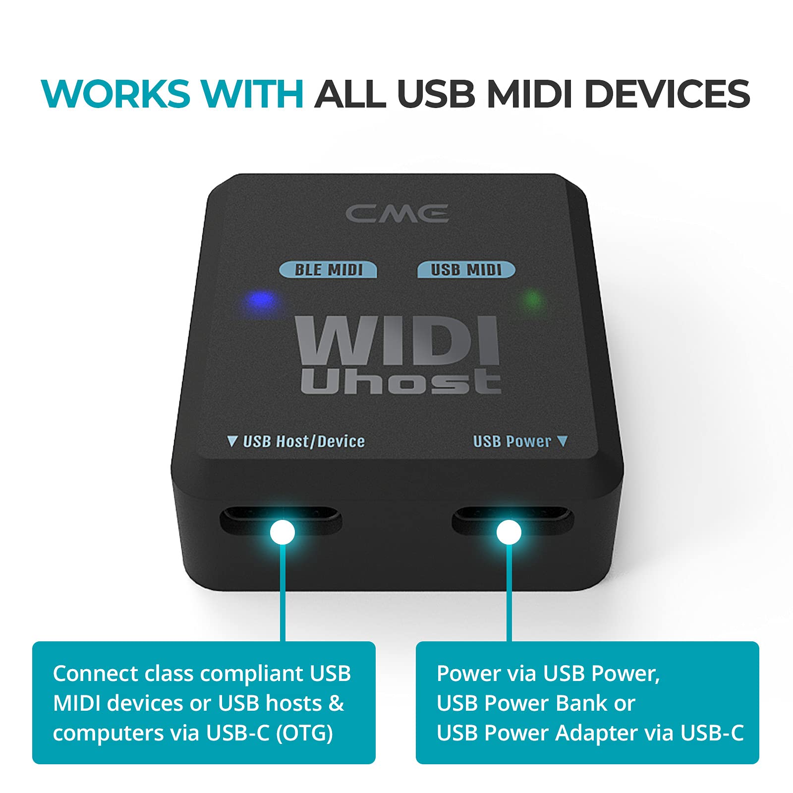 CME WIDI Uhost OTG USB Micro-B MIDI Cable Pack 2 - USB Micro-B OTG to USB-C & USB-A to USB-C Adapter - Connect Wireless MIDI Devices to USB MIDI Instruments & Computers - Perfect for Music Production, Live Performances & Studio Recording