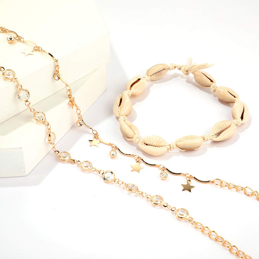 Women's Summer Anklet Bracelets for Teen Girls - Aesthetic Star & Shell Ankle Jewelry with Sequins - Gold Metal Beach Anklets for National Wild Style - Perfect Christmas Gifts for Men & Women - Ideal for Beach Vacations, Music Festivals, and Summer Outfits
