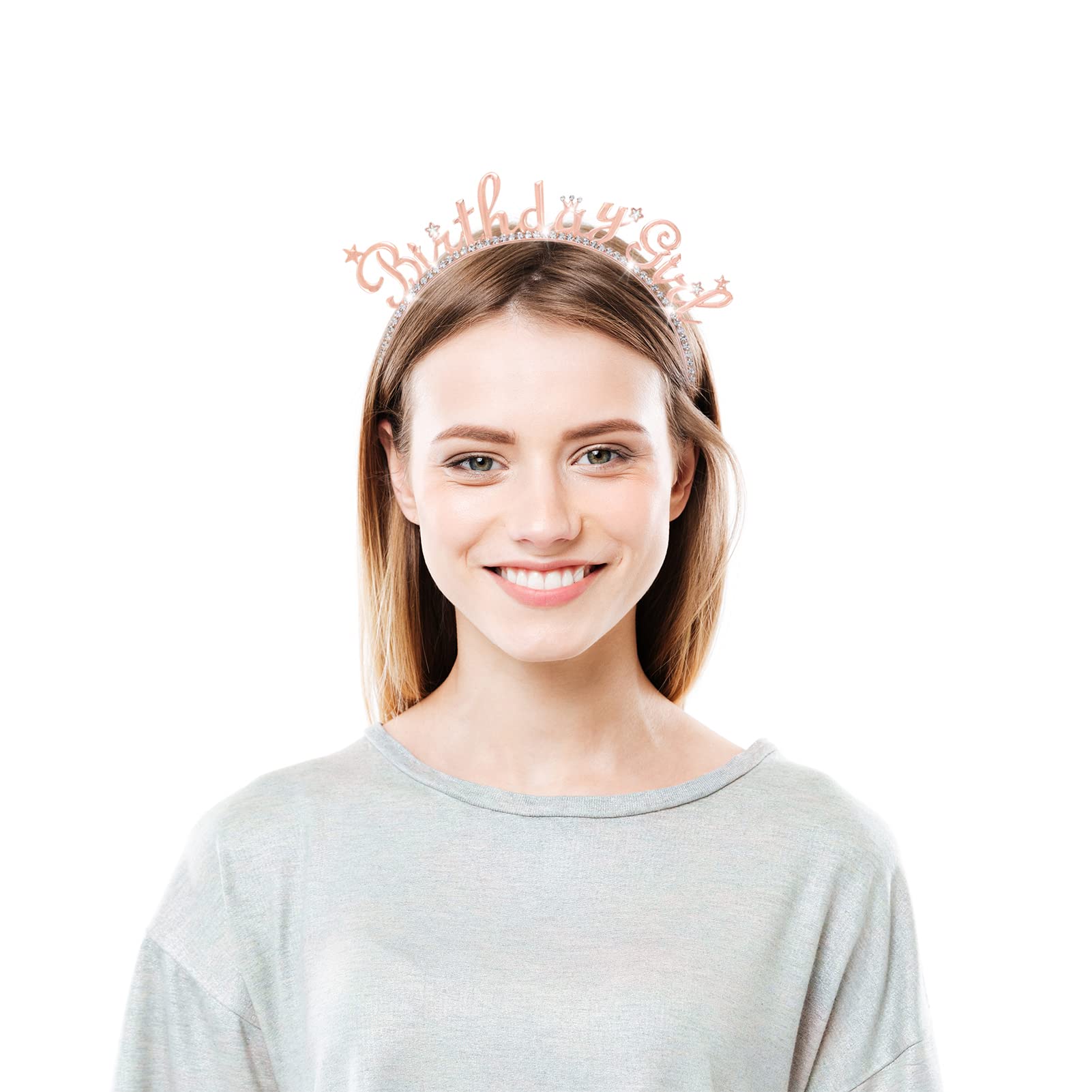Zayvor Rose Gold Birthday Girl Headband - Rhinestone Tiara Crown for Women & Girls, Birthday Party Hair Accessories, Metal Head Hoop - Perfect for Birthday Celebrations, Bridal Showers & Special Events