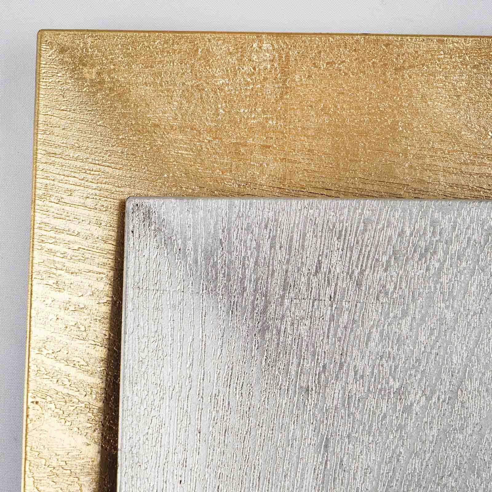 Tiger Chef Gold Square Charger Plates Set of 12 - Elegant Wooden Texture Dinner Plate Chargers for Weddings, Parties & Formal Dining - Perfect for Table Decor, Buffet Settings & Special Occasions