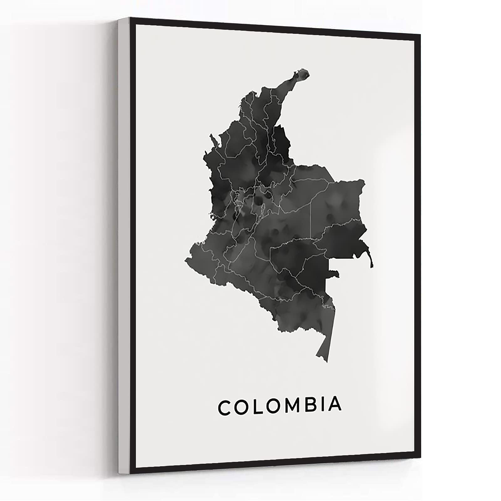 Silver Wall Art - Colombia Map Print 12x18 Framed Canvas for Kitchen & Nursery Decor