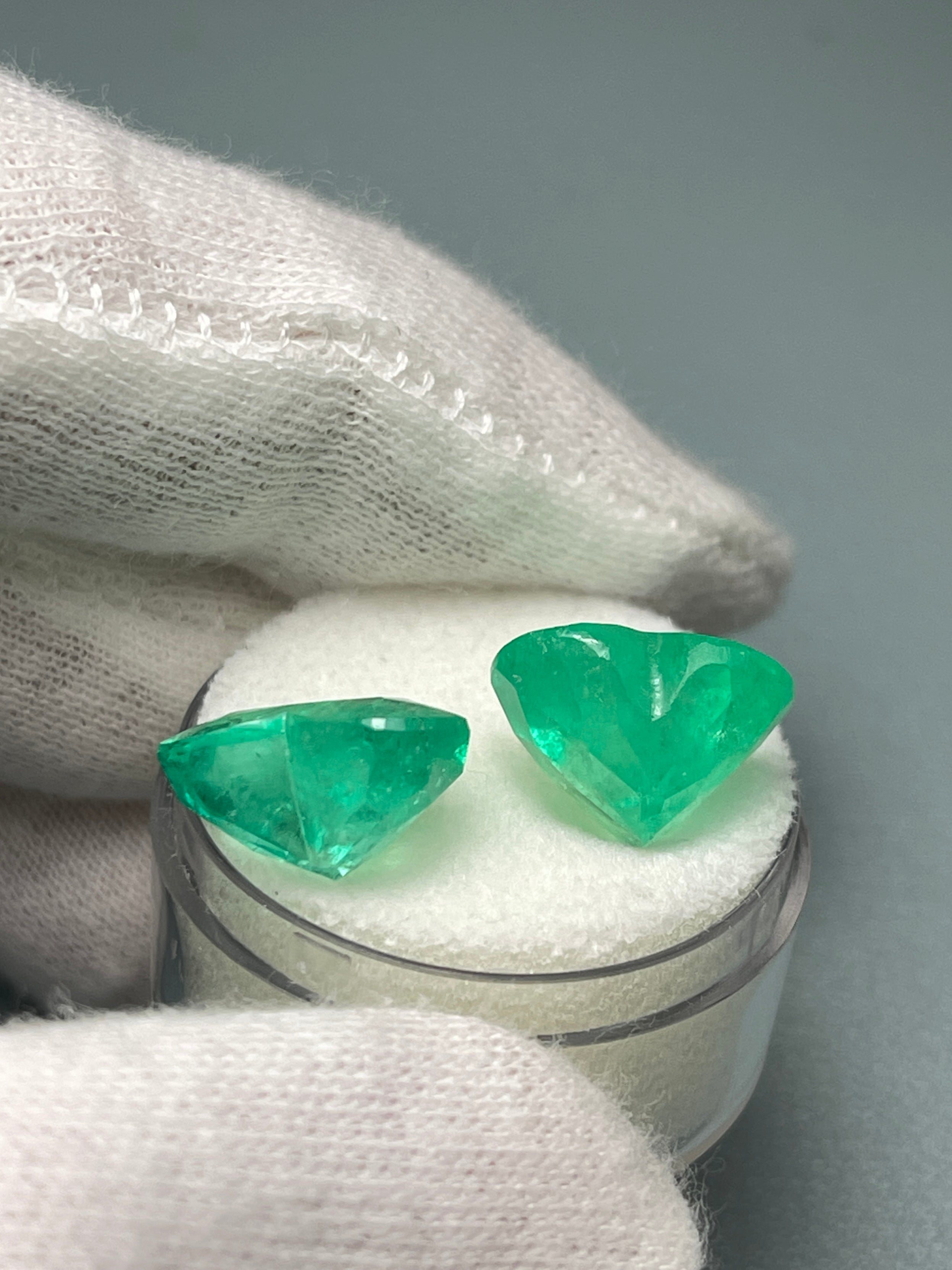 12x13.5mm Large 14.61tcw Matching Emerald Hearts - Natural Colombian Yellowish Green Emeralds for Jewelry Making, Engagement Rings & Luxury Gifts