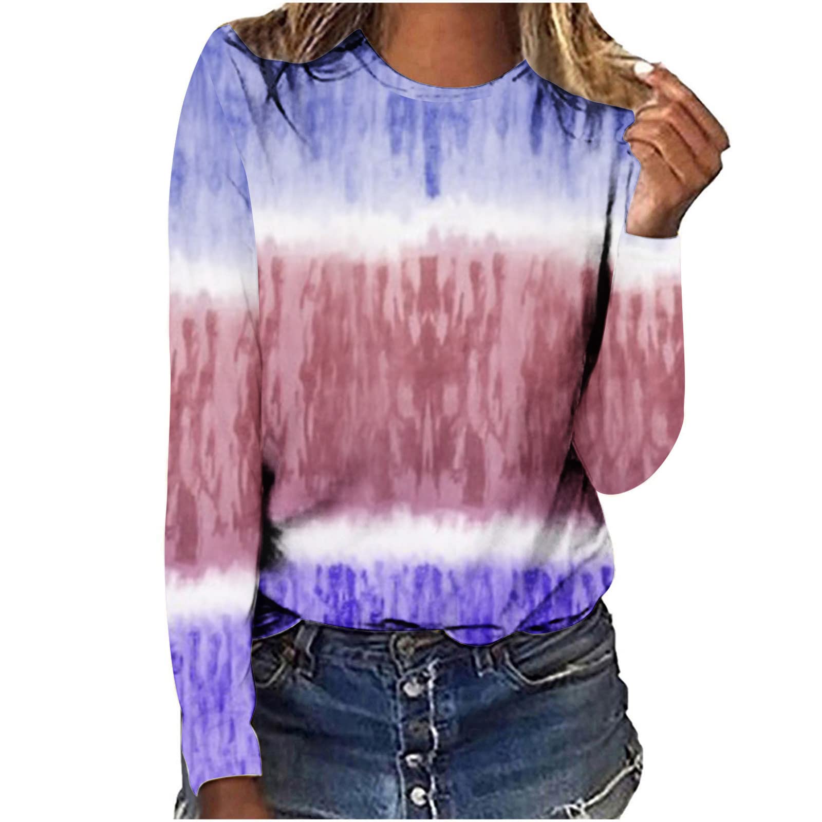 BFAFEN Women's Casual Long Sleeve T-Shirt - Crew Neck Printed Blouse, Trendy Loose Tunic Top, Soft Comfortable Jumper for Everyday Wear | Perfect for Work, Weekend Outfits & Layering