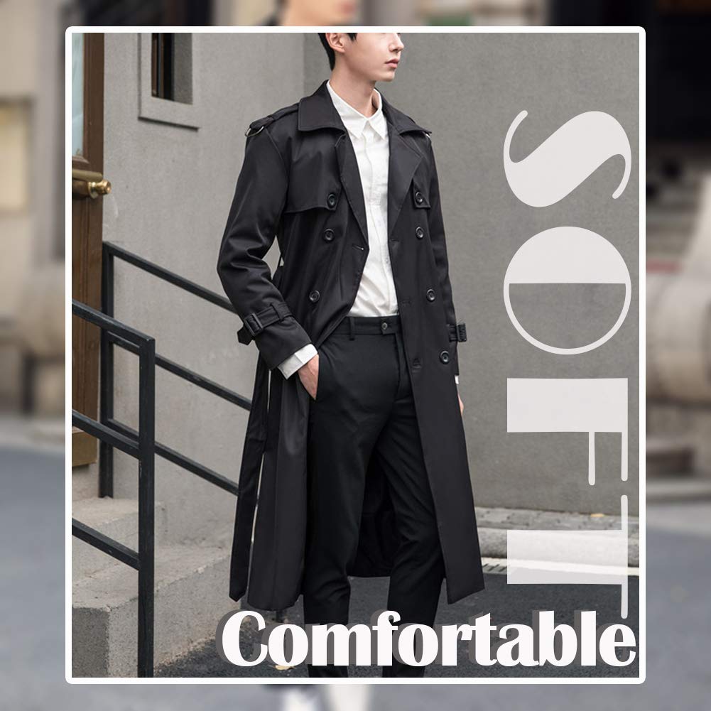 Pantete Men's Double Breasted Trench Coat - Oversized Casual Windbreaker with Lapel - Long Jacket Overcoat for Business, Travel & Fall Fashion