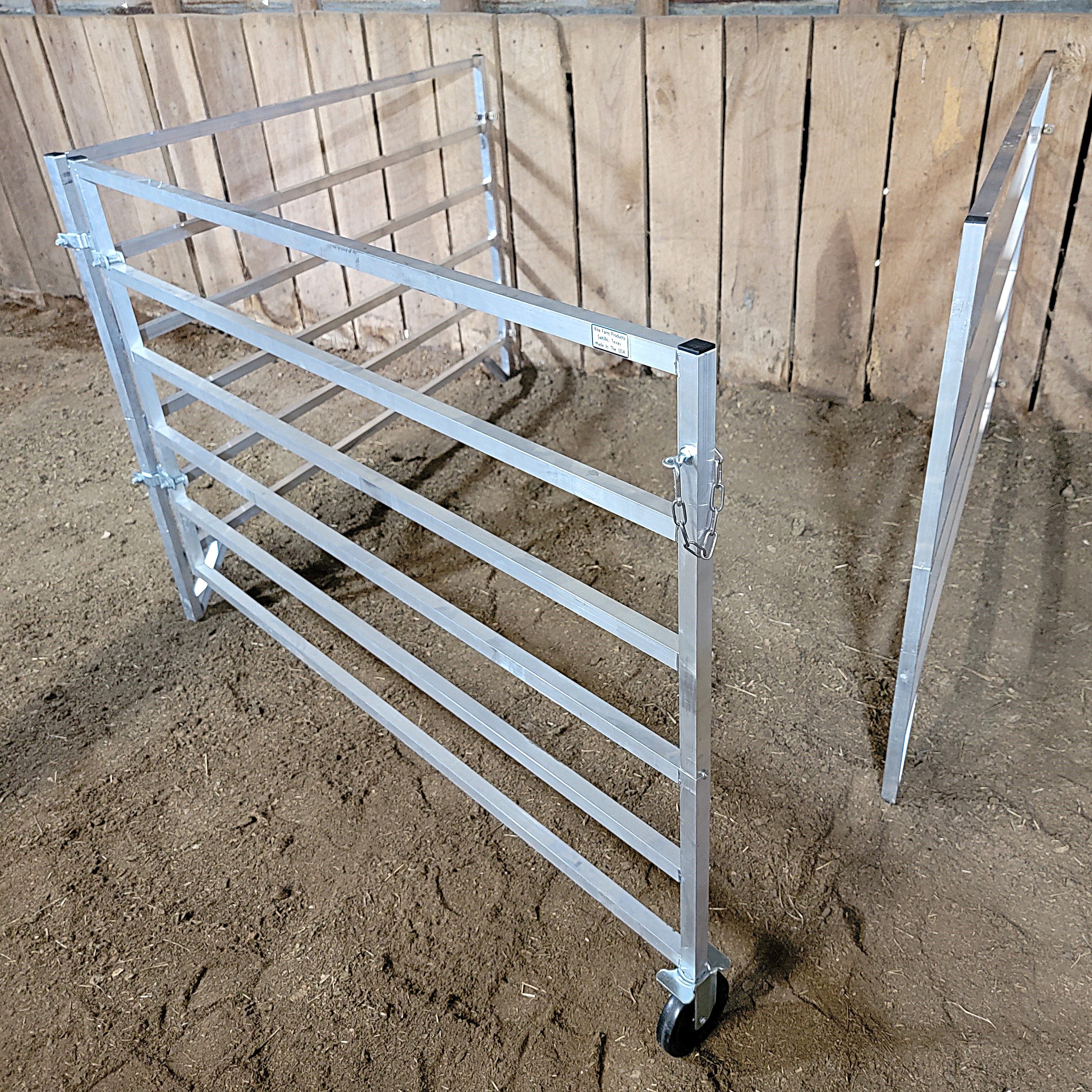 5x5 Ft Aluminum Wall Mounted Stall Kit with 6 Rails - Includes 2 Panels & 1 Gate for Horse Stalls, Barns & Livestock Enclosures