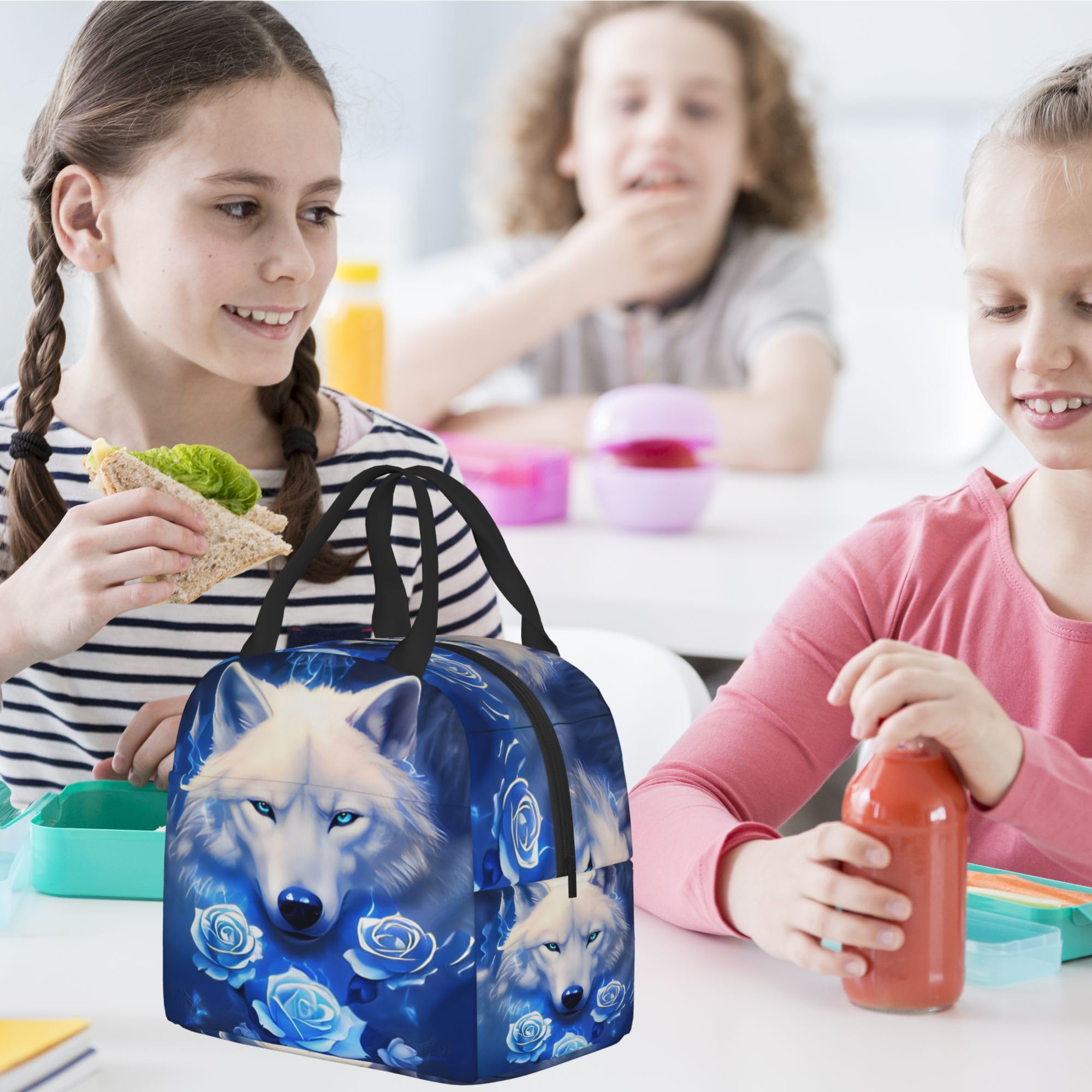 Insulated Blue Rose Wolf Lunch Box - Reusable Meal Bag for School, Work, Travel & Picnic - Food Container for Men, Women, Boys & Girls - Perfect for Office, Outdoor Activities & Daily Commute