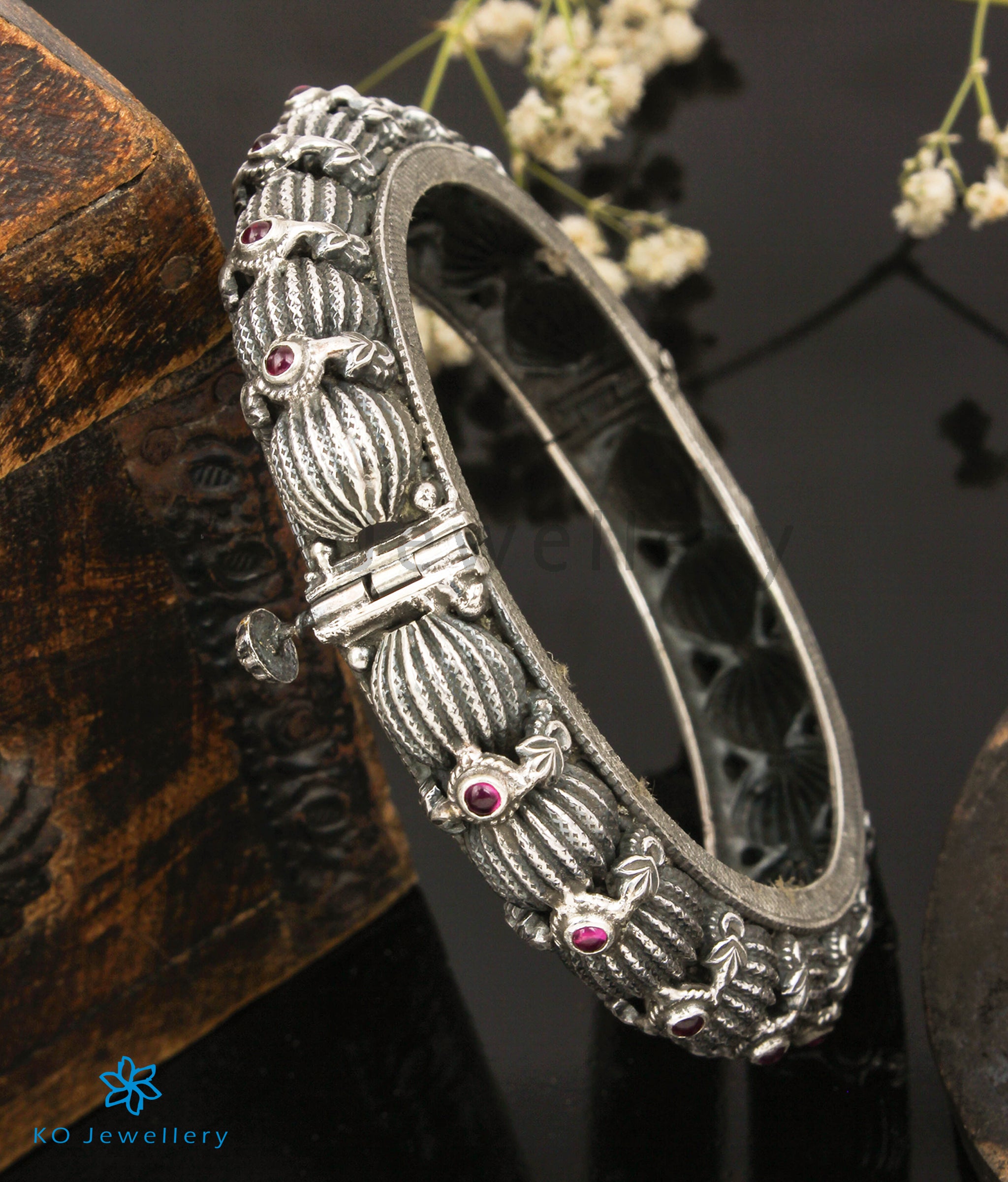Aradhana Silver Kada Bracelet for Women - 2.4 Inch Adjustable Bangle - Traditional Indian Jewelry for Weddings, Festivals & Everyday Wear