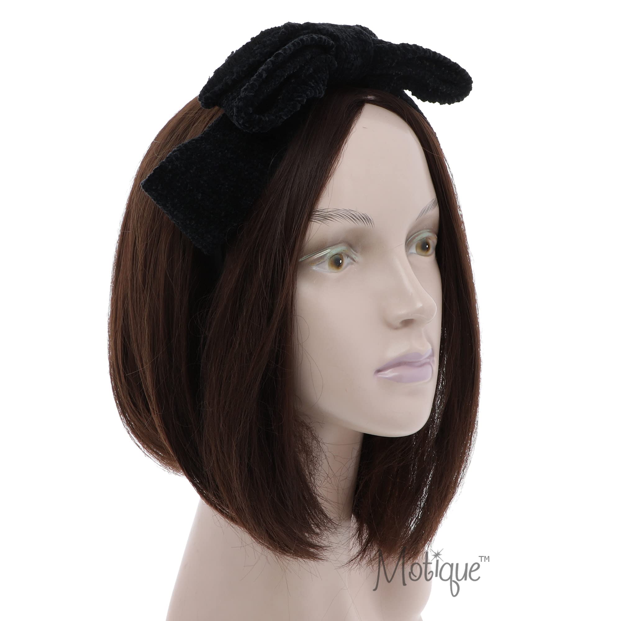 Motique Large Chenille Pop Up Bow Headband for Girls - Black | Fashion Hair Accessories for Kids, Toddlers & Teens | Perfect for Parties, Holidays & Everyday Wear