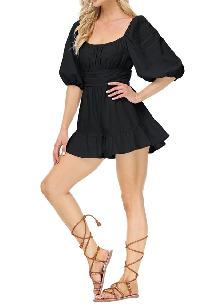 KEOMUD Women's Off Shoulder Ruffle Romper - Long Sleeve Smocked Waist Jumpsuit with Boho Layered Design | Perfect for Summer Festivals, Beach Vacations & Date Nights