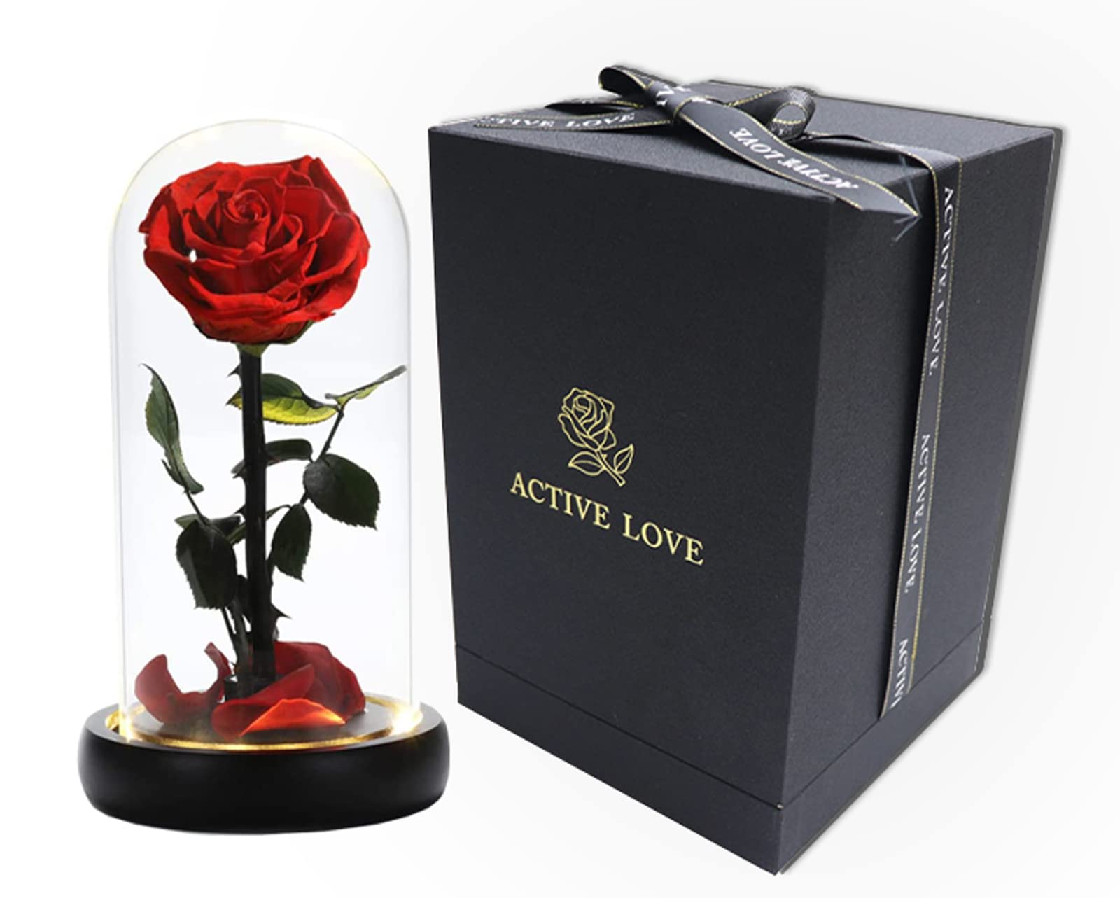 Preserved Real Rose with LED - Perfect Gift for Her, Girlfriend, Wife, Mom on Mother's Day, Anniversary, Valentine's Day, Birthday - Romantic Keepsake for Women