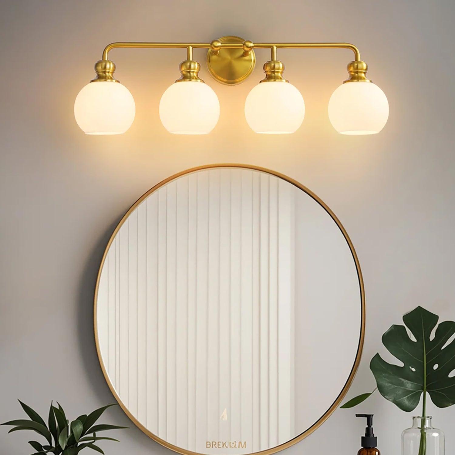 Modern Frosted Glass 4-Light Bathroom Vanity Light Fixture - Gold Finish for Contemporary Bathroom & Powder Room Lighting