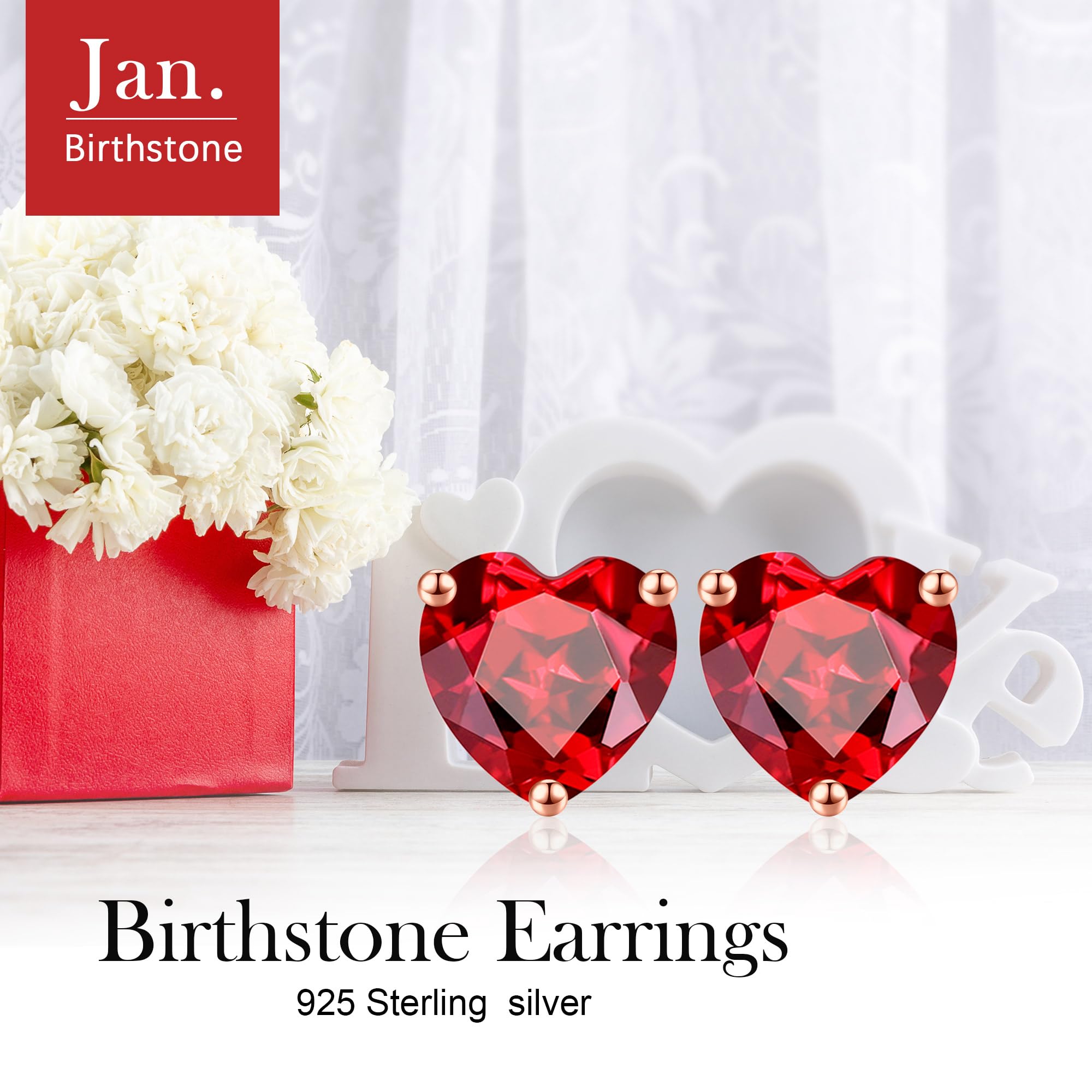 925 Sterling Silver Heart Birthstone Stud Earrings for Women | Personalized Jewelry Gifts for Mother's Day, Valentine's, Christmas, Anniversary & Birthday | Elegant Everyday Wear & Special Occasion Accessories