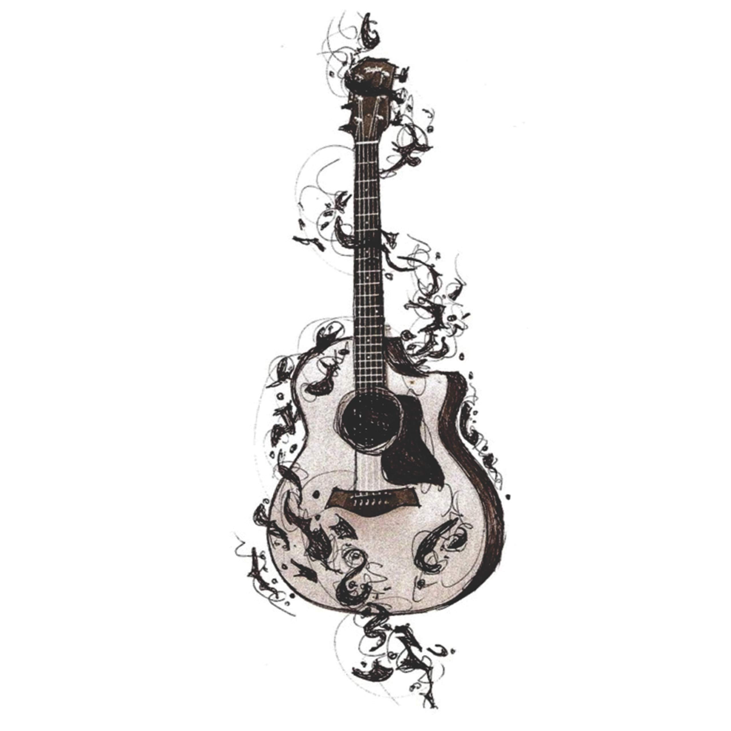Waterproof Temporary Tattoo for Women & Men - 3D Guitar Music Design (10.5x6cm) | Perfect for Concerts, Festivals & Music Lovers