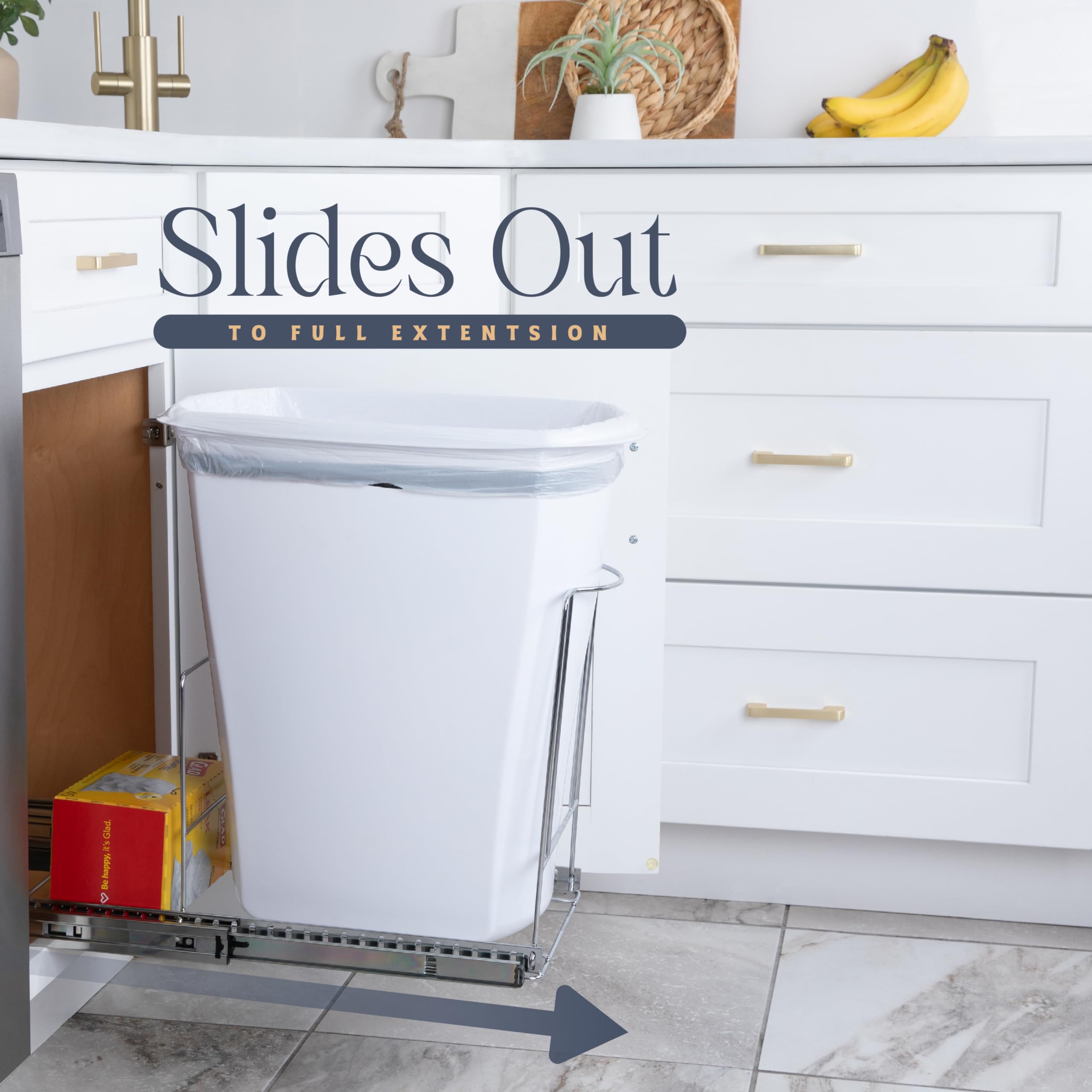 Under Cabinet Trash Can Drawer - Heavy Duty Adjustable Waste Bin for Kitchen Storage