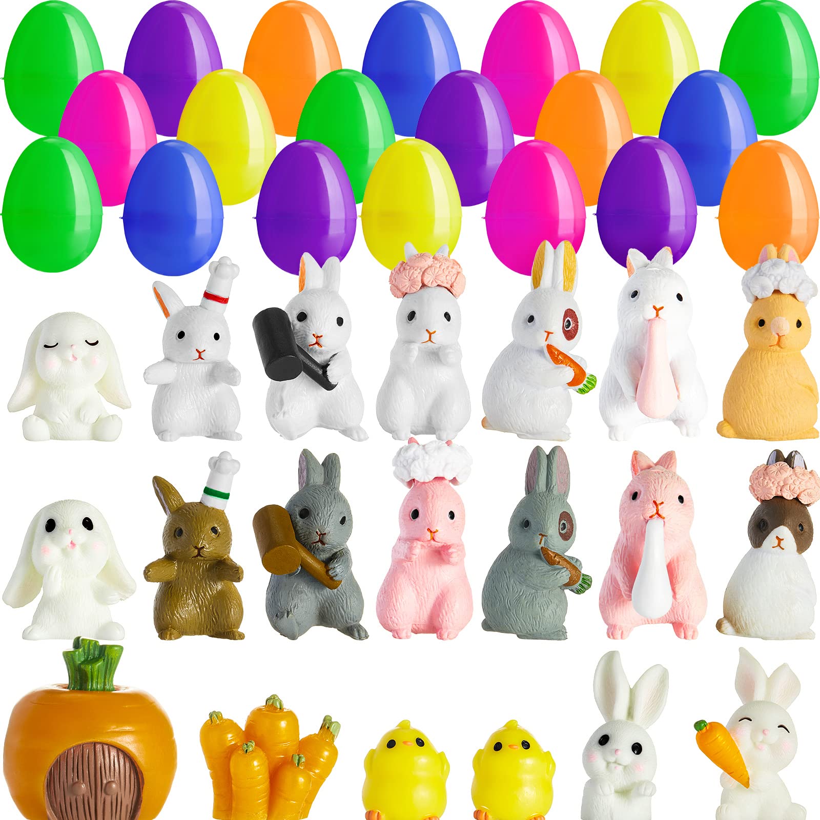 40 Pcs Mini Filled Easter Eggs with Chick & Bunny Figurines - Resin Miniature Decorations for Easter Egg Hunt, Party Favors, Kids Gifts - Perfect for Easter Celebrations, Spring Decor, and Holiday Party Supplies