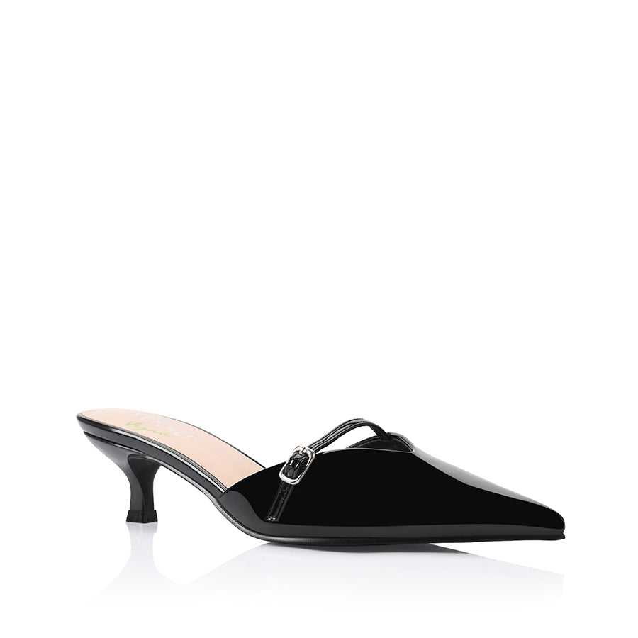 Black Patent Leather Kitten Heels with Pointed Toe - Elegant Women's Dress Shoes for Office, Party & Special Occasions