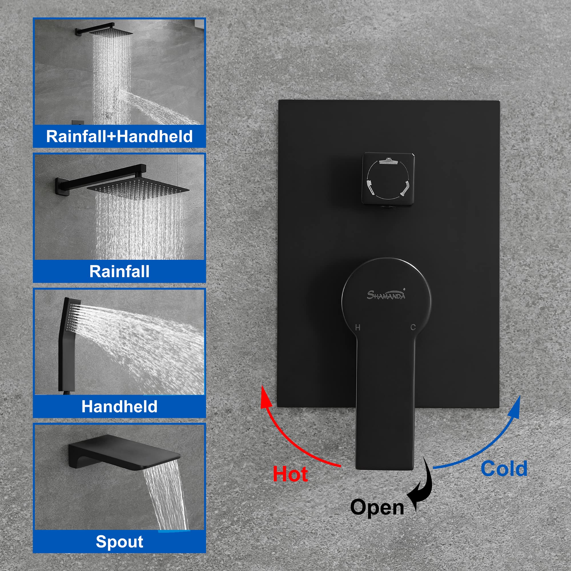 SHAMANDA Matte Black Shower System - 10