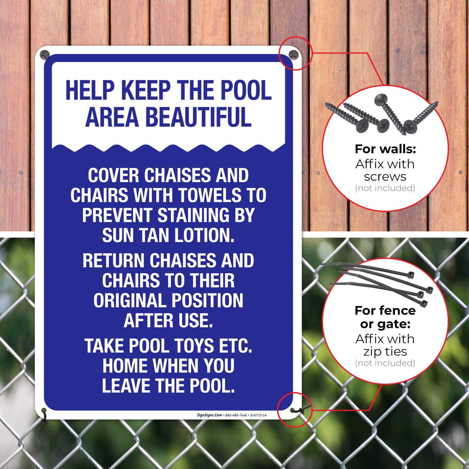Pool Rules Sign - Sigo 10x14 Inch Keep The Pool Area Beautiful Sign, 55 Mil Thick HDPS Plastic, Made in USA - Perfect for Community Pools, Hotels & Backyard Swimming Areas