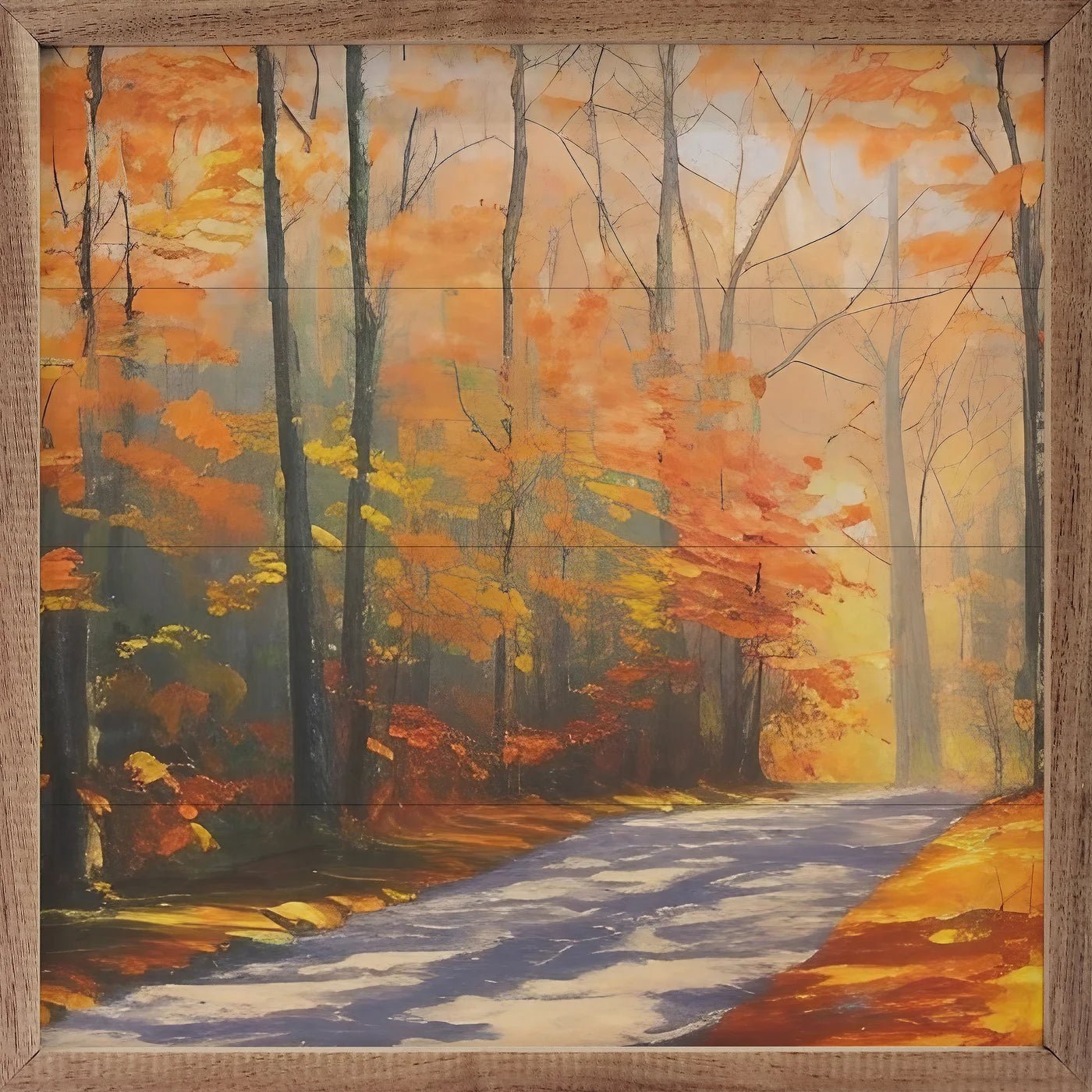 Autumn Road Trip Wood Framed Wall Art - Scenic Fall Landscape Painting for Living Room, Bedroom & Office Decor
