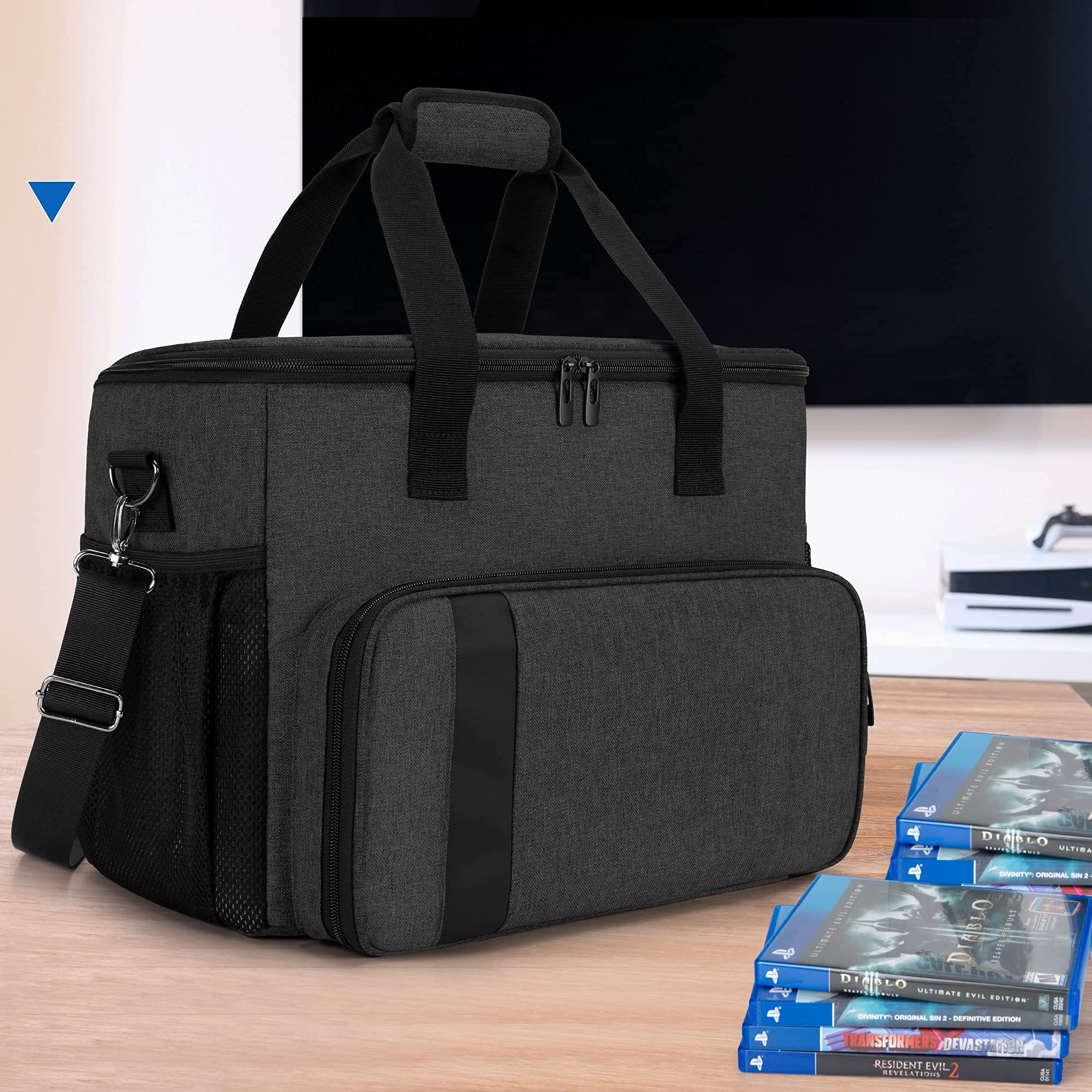 CURMIO Universal Gaming Console Carrying Case - Compatible with PS5, PS4, PS4 Pro, Xbox Series S/X, Xbox One & 360 - Protective Storage Bag for Controllers & Accessories (Black) - Perfect for Travel, Storage & Gaming Parties