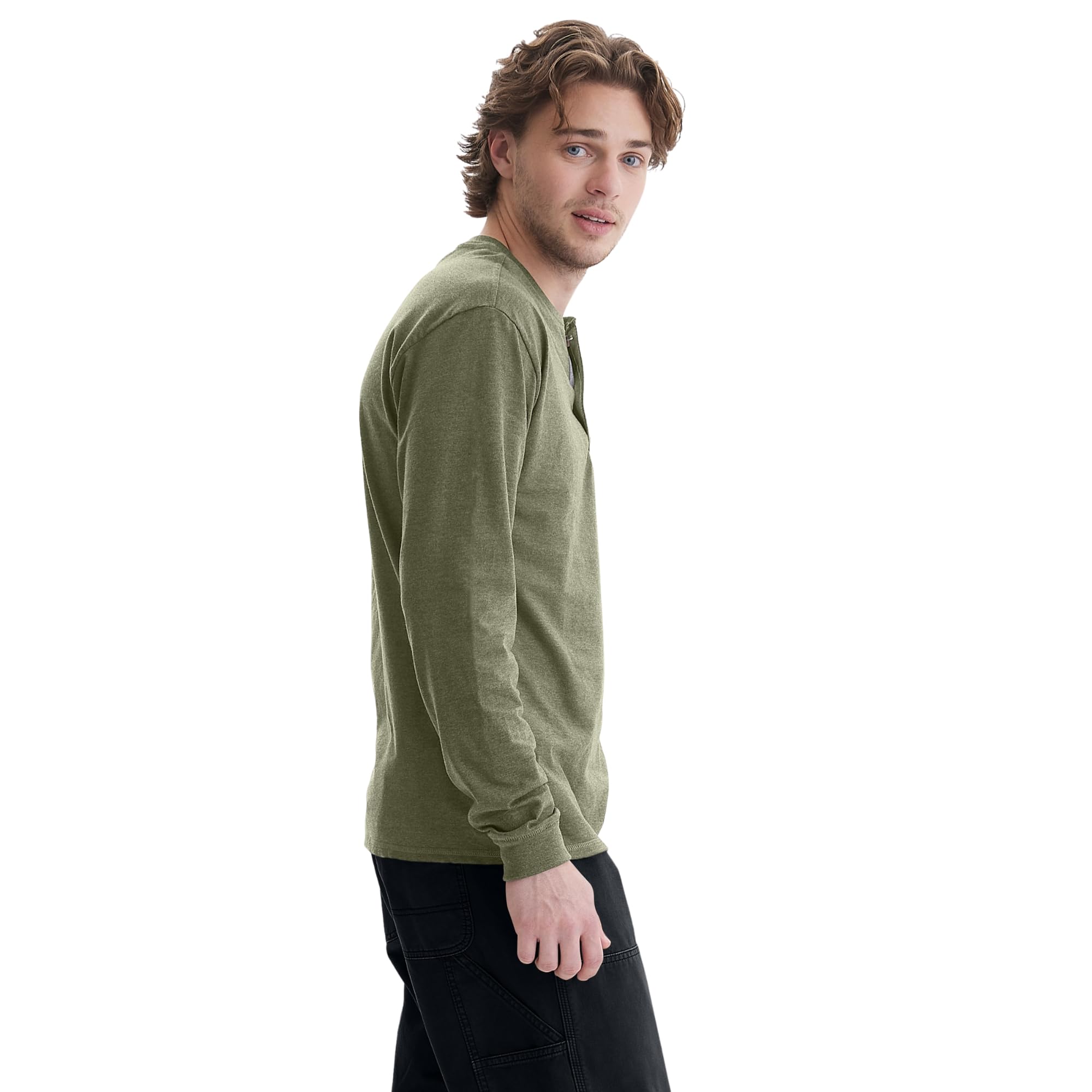 Hanes Men's Beefy-T Long Sleeve Cotton Henley Shirt - Soft Breathable Casual Wear for Everyday Comfort & Layering