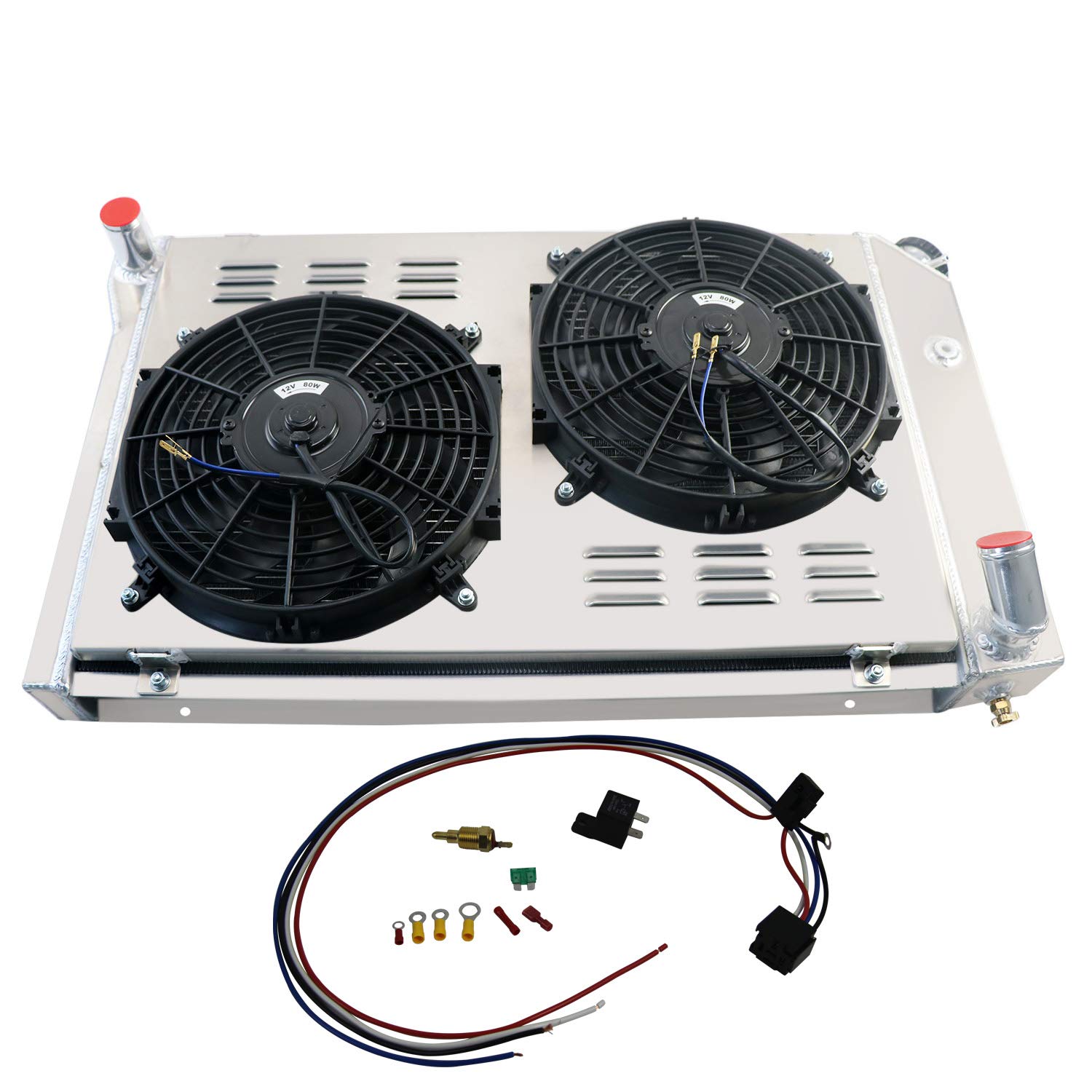 1977-1982 Chevy Corvette C3 5.0L/5.7L V8 350/305 Aluminum Radiator Kit - 4 Row Cooling System with Shroud, Fans & Wiring Harness | Perfect for Engine Upgrades & Summer Driving