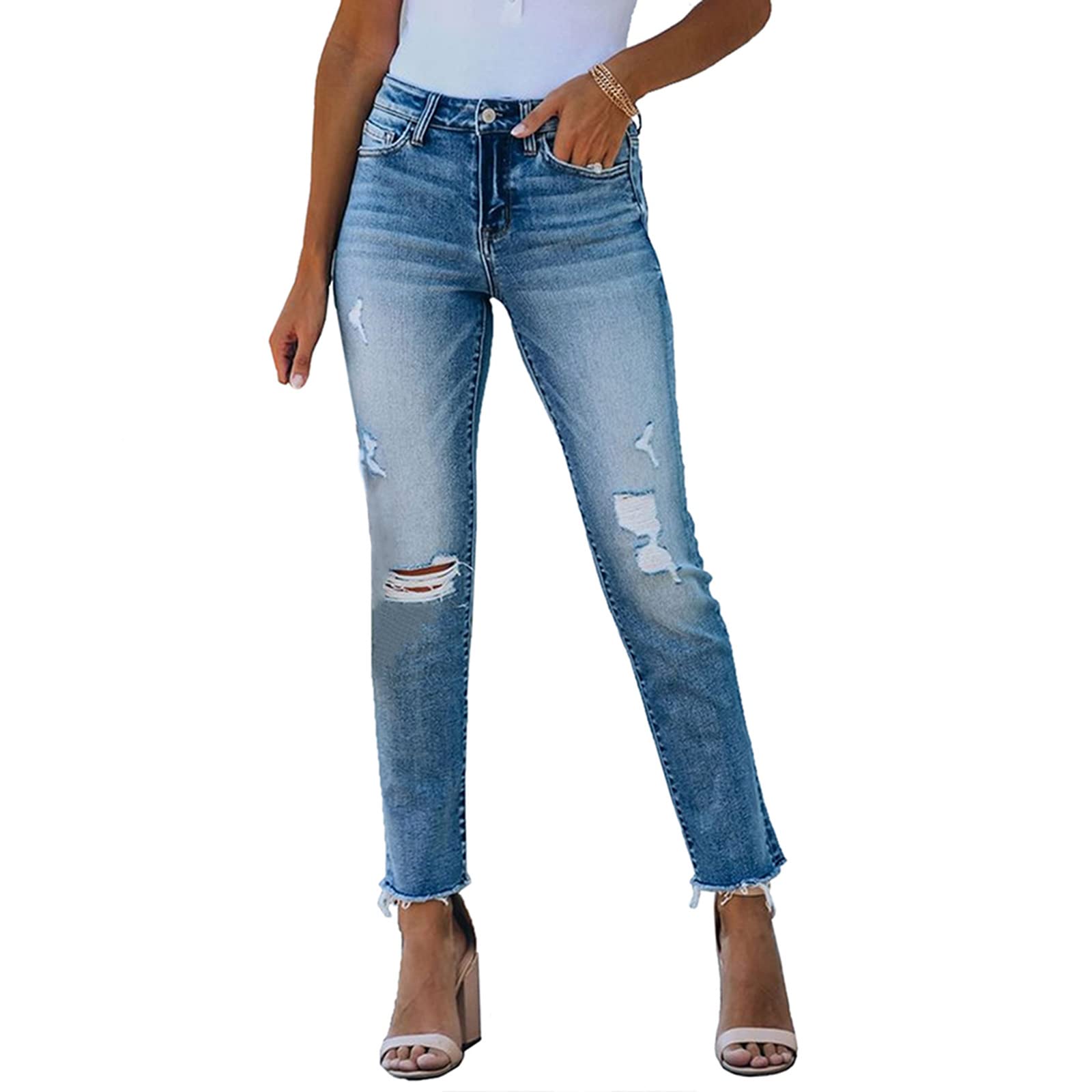 TACSTRUN Women's Ripped Boyfriend Jeans - High Waist Distressed Denim Pants for Casual Wear & Street Style Outfits