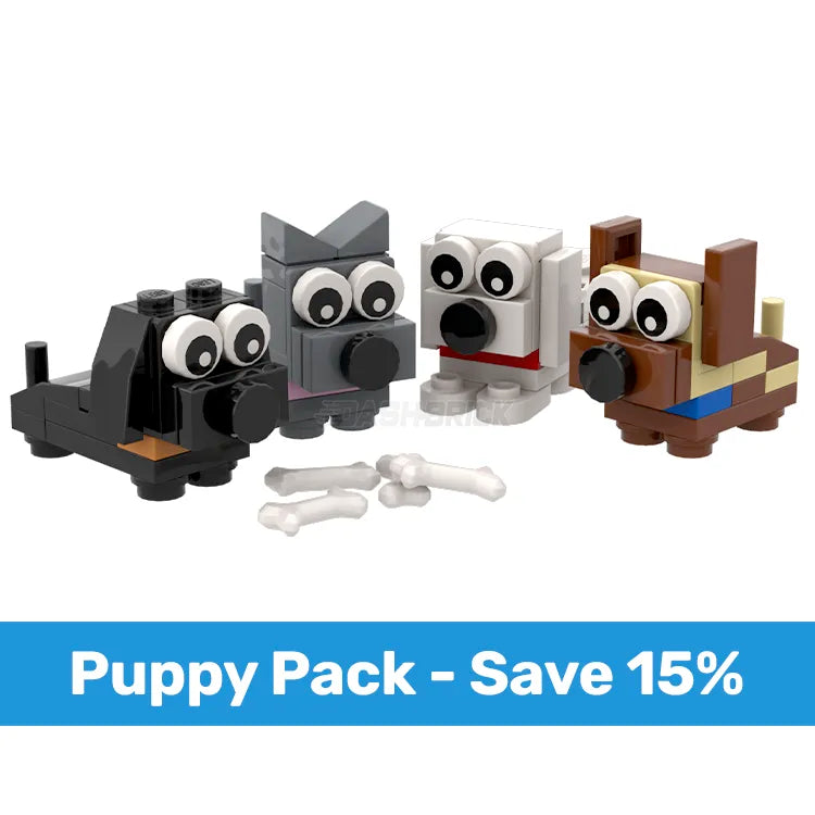 LEGO Brick Puppy Dog Toy Building Set - 4 Pack MiniMOC Kit with 15% Discount | Creative STEM Educational Toy for Kids, Perfect for Birthday Gifts & Family Bonding Activities