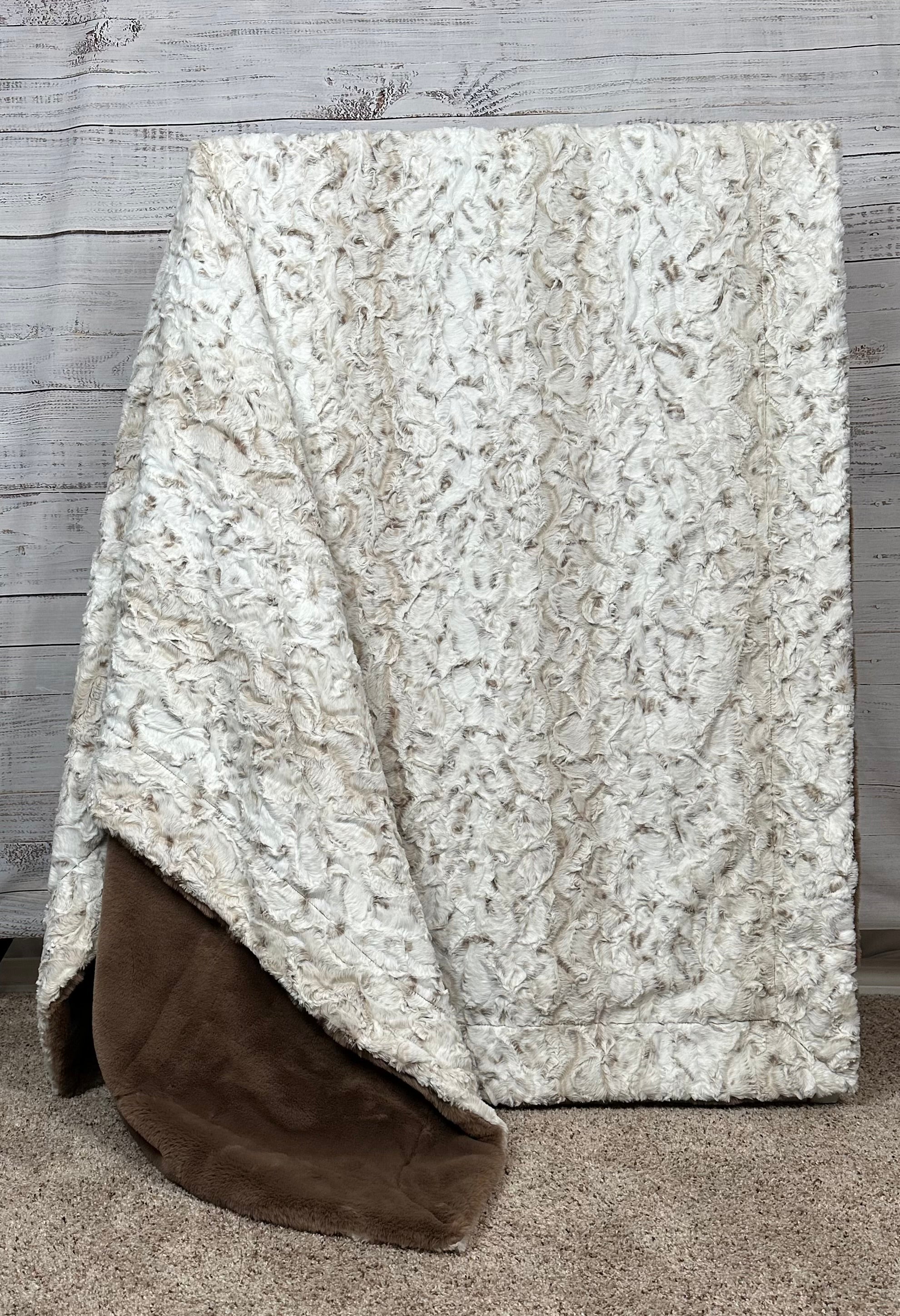 Premium Snowy Owl & Encore Truffle Pattern Double Luxe X-Wide XL 60x86 Inch 25mm Minky Plush Blanket - Ultra Soft Throw for Bed, Couch & Nursery Decor