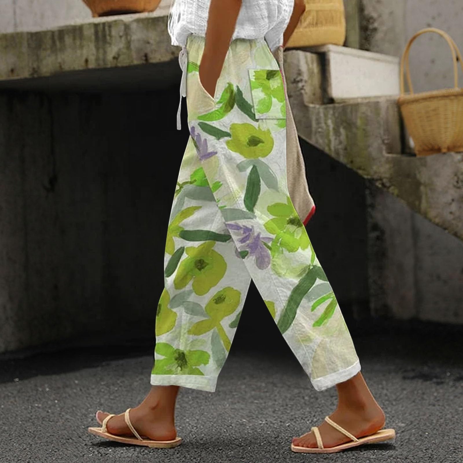 Women's Linen Summer Capri Pants with Pockets - Wide Leg Cropped Casual Pants for Women | Comfortable Loose Fit Beachwear for Vacation, Travel & Outdoor Activities