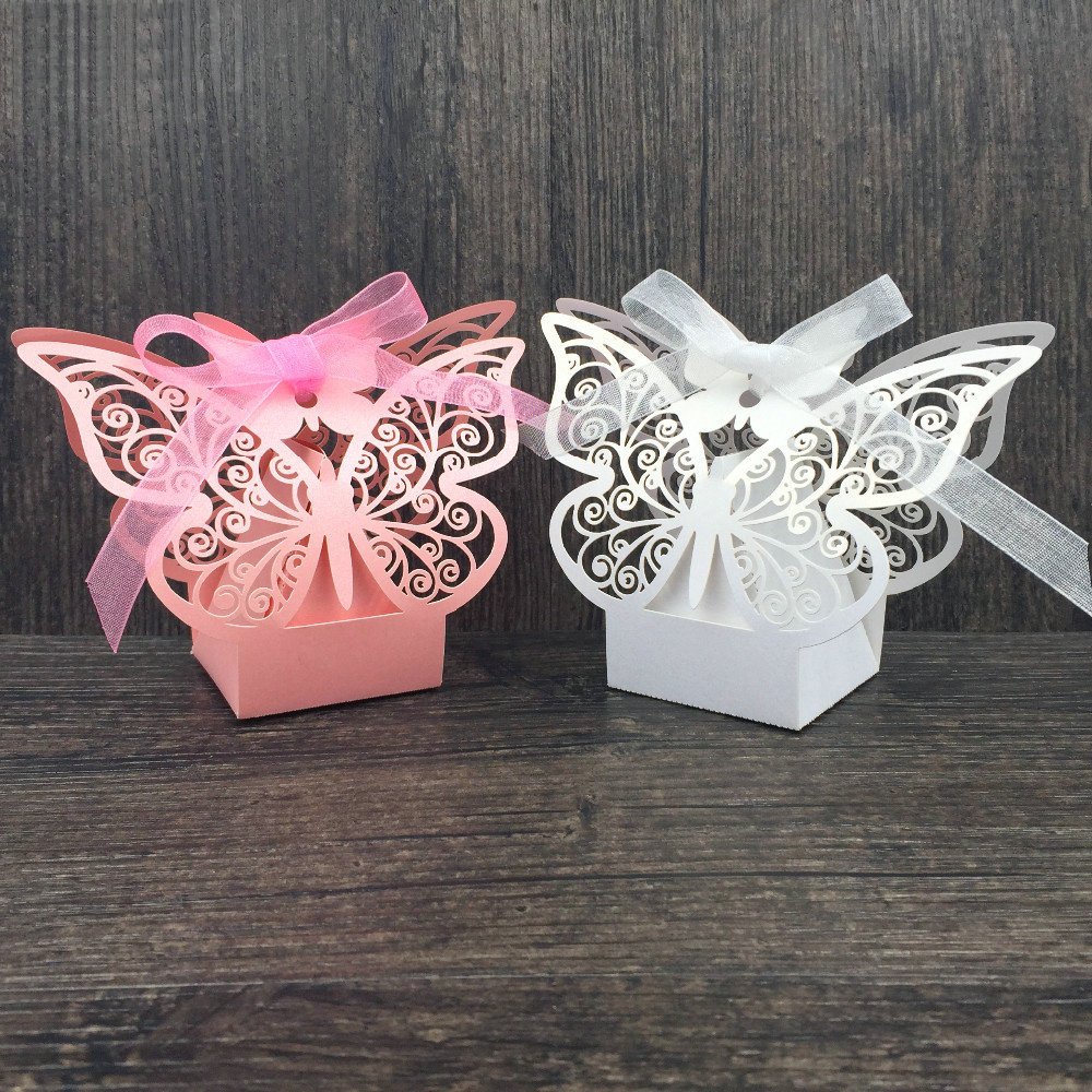 Zorpia® 50pcs Laser Cut Large Butterfly Wedding Favor Boxes - Pink Candy Gift Boxes for Weddings, Parties & Events (ZRA0168919) | Perfect for Bridal Showers, Baby Showers & Birthday Decorations