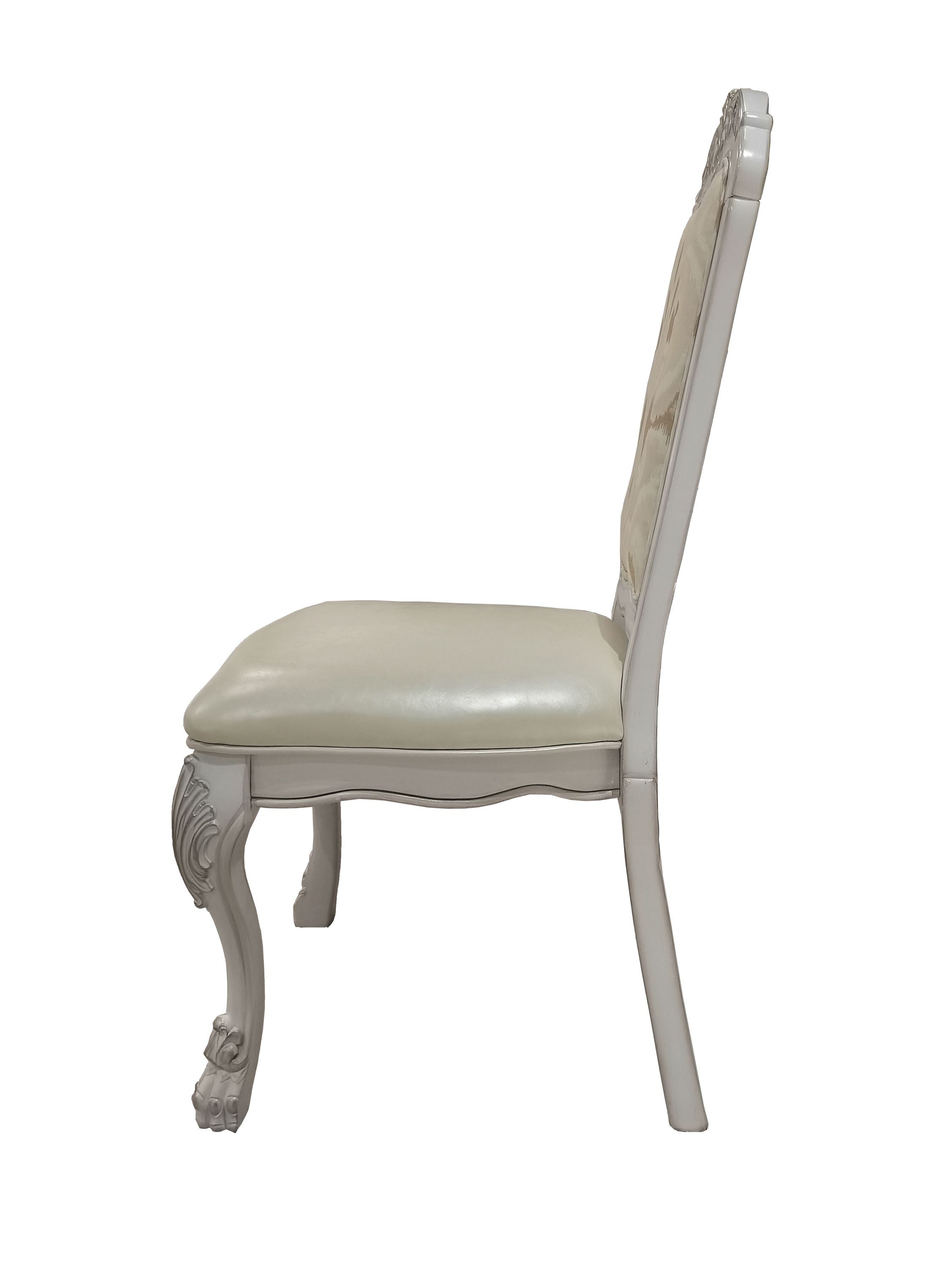 Dresden Modern Synthetic Leather & Fabric Side Chairs (Set of 2) - Bone White Finish - Perfect for Dining Room, Home Office & Small Spaces