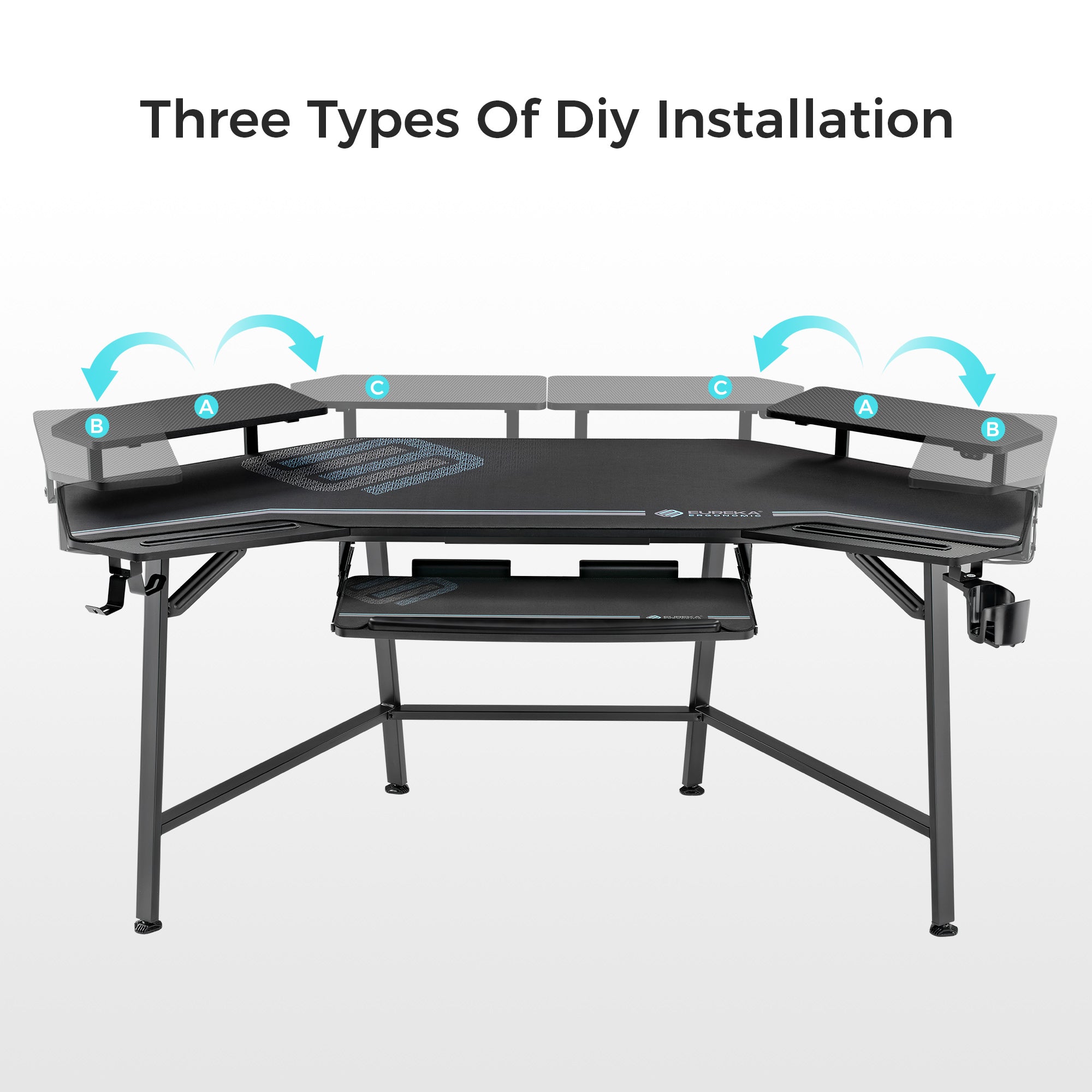 Aero Wing Shaped Studio Desk - Black (63 & 72 Inch) - Perfect for Home Office, Gaming Setup & Music Production Workspace
